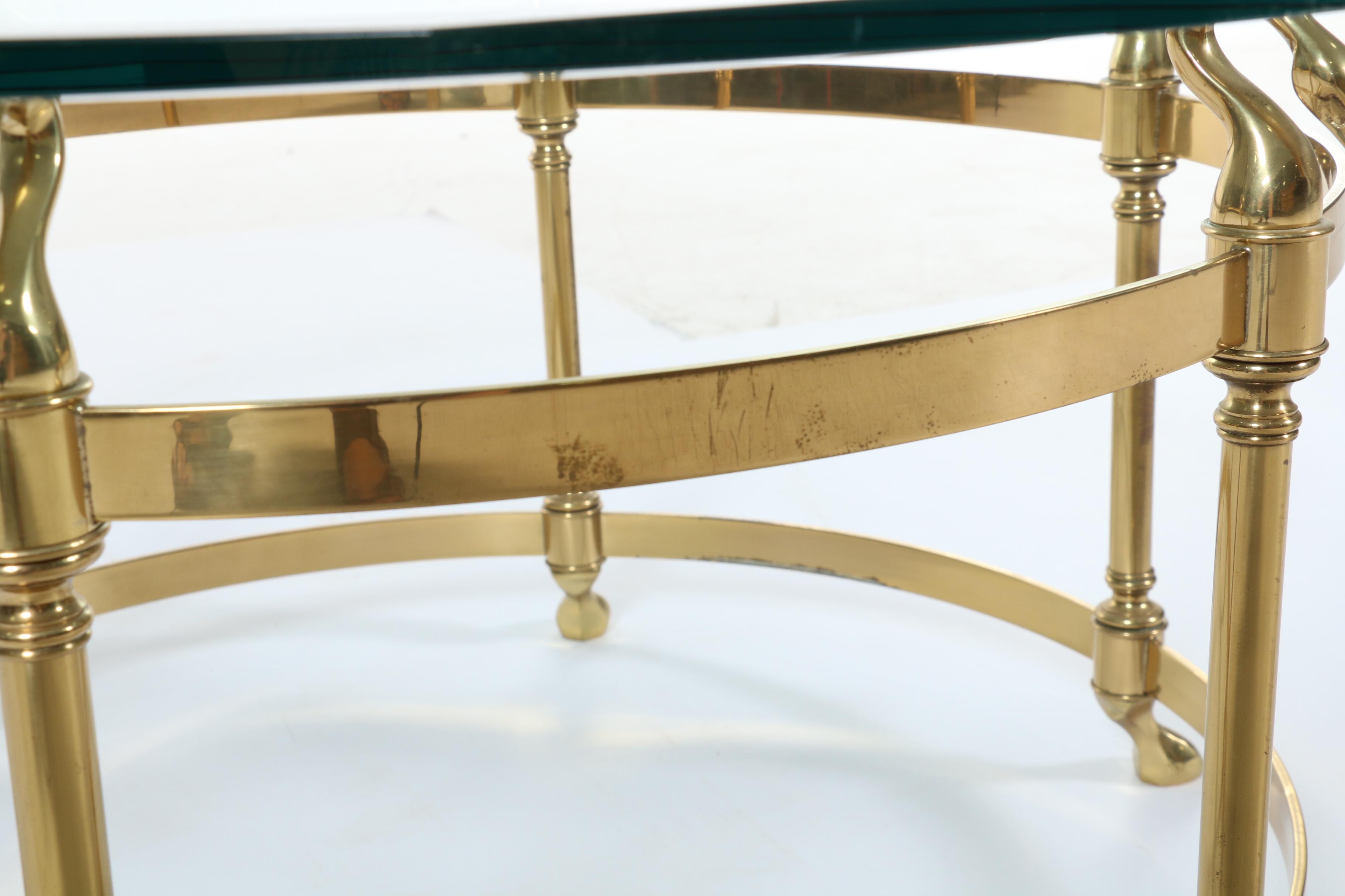 La Barge Style Brass and Glass Top Swan Motif Coffee Table, Late 20th Century