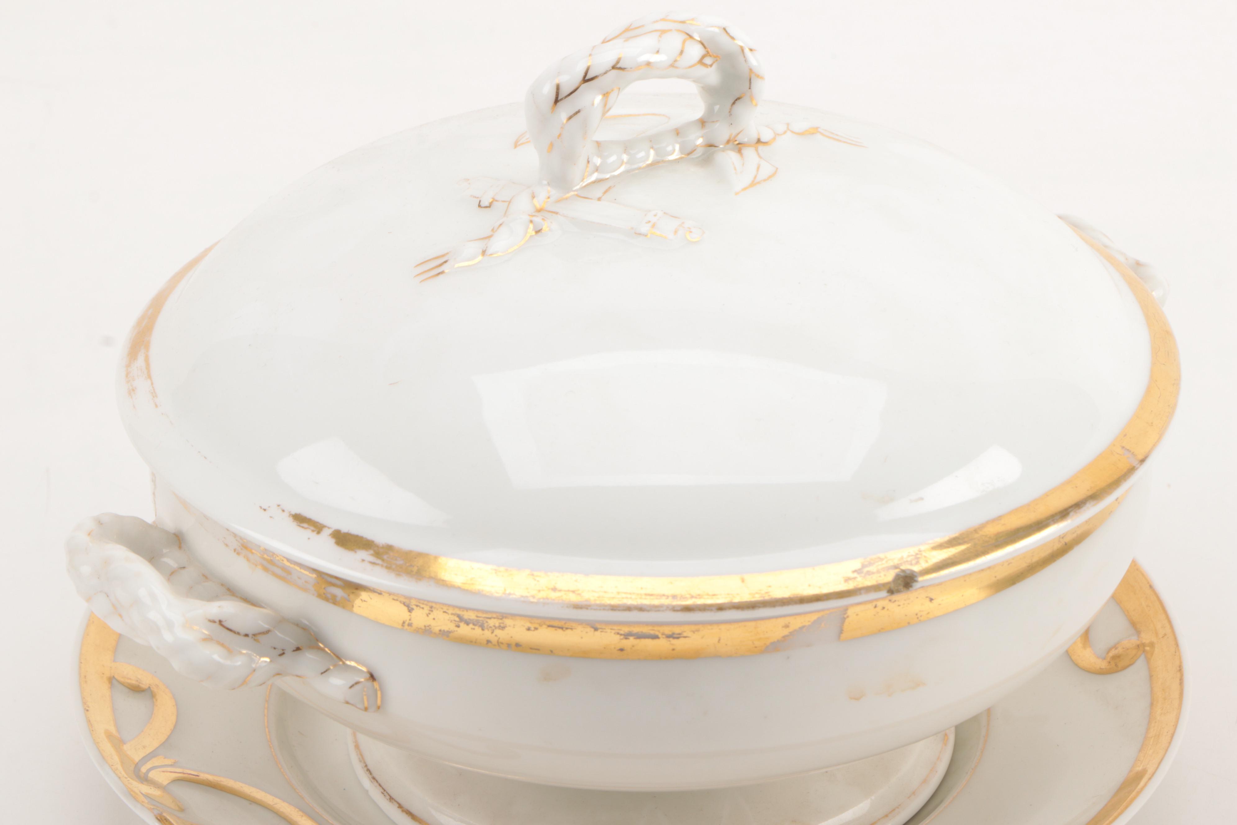 Limoges Gilt Porcelain Covered Dishes and Plates with Cleveland China  Platter