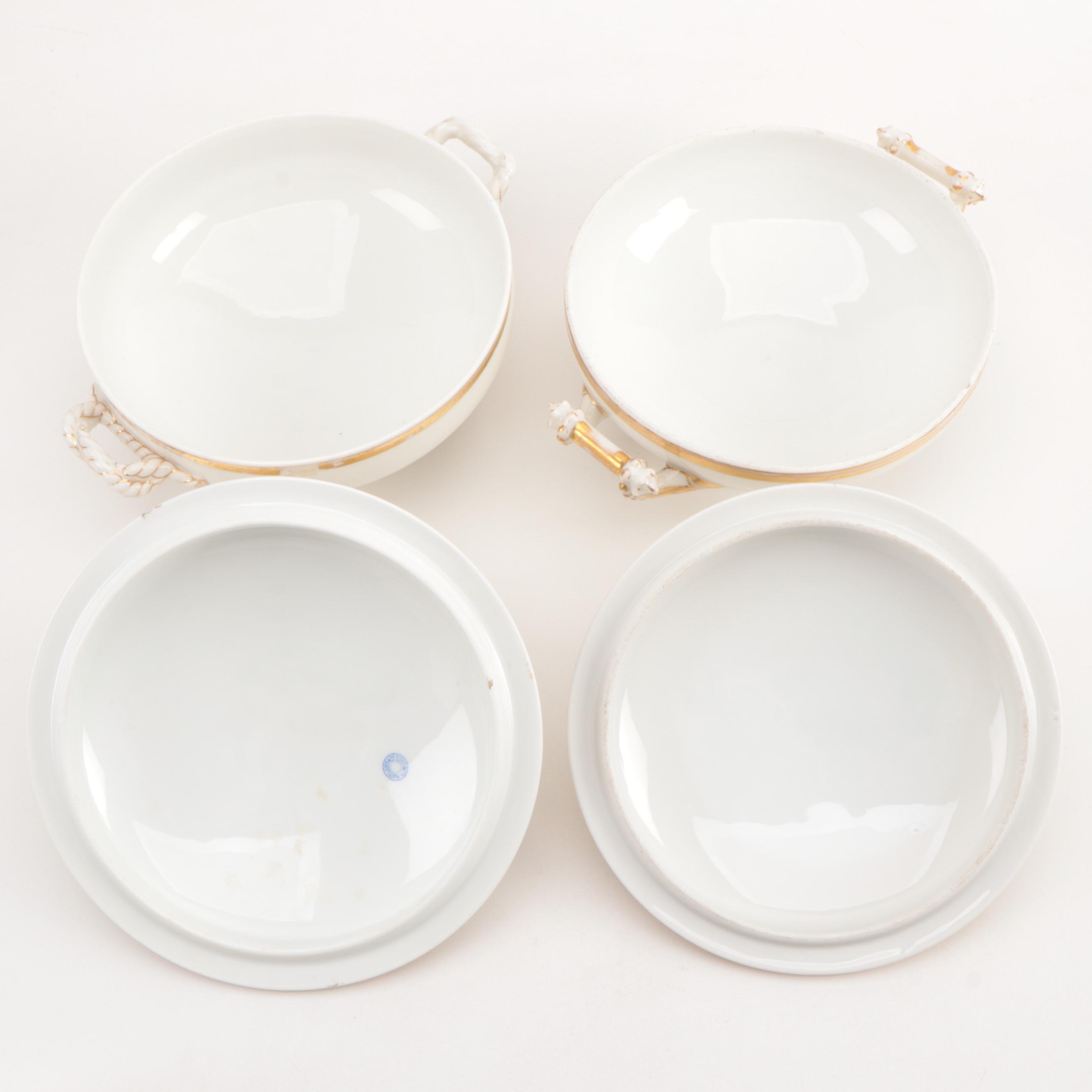 Limoges Gilt Porcelain Covered Dishes and Plates with Cleveland China  Platter