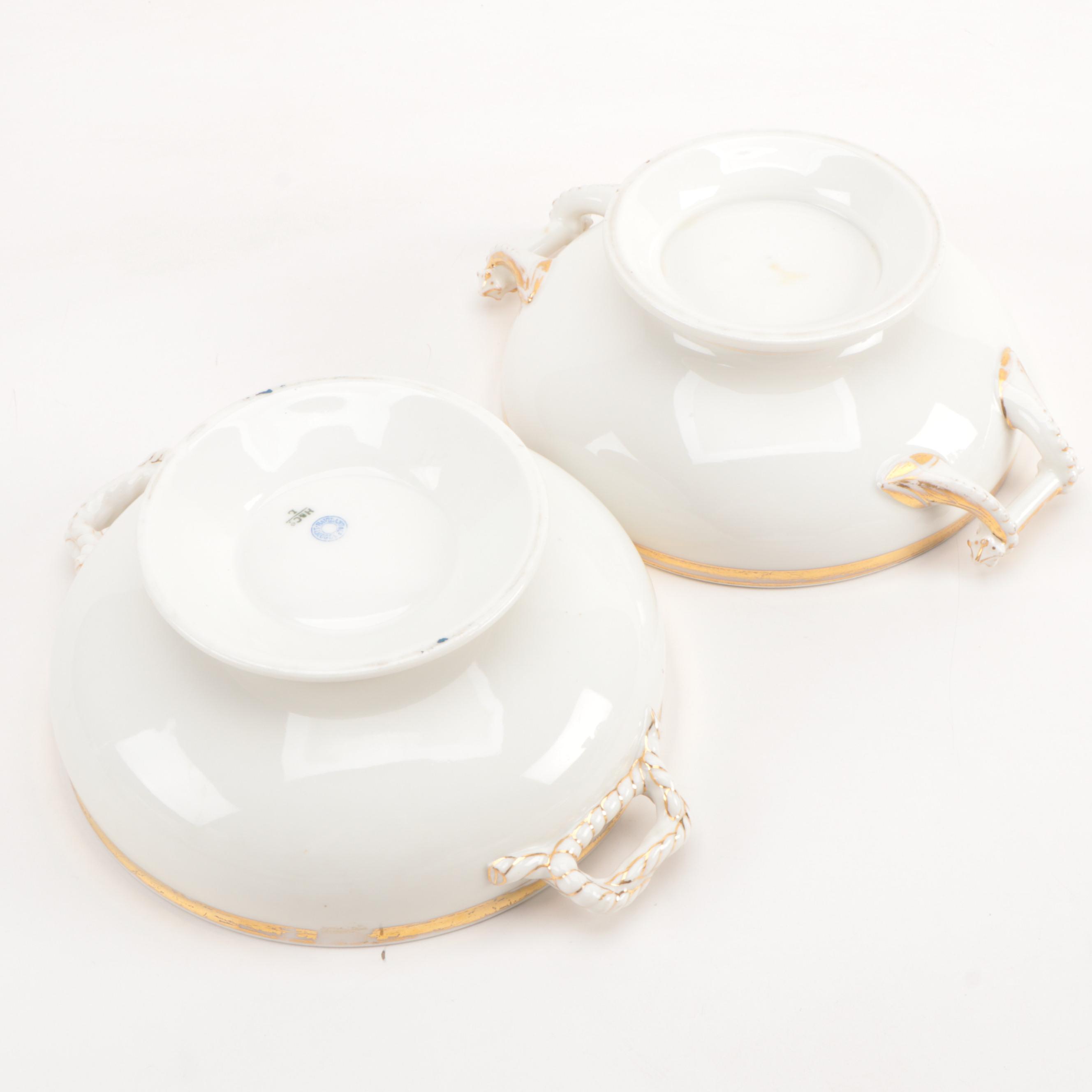 Limoges Gilt Porcelain Covered Dishes and Plates with Cleveland China  Platter