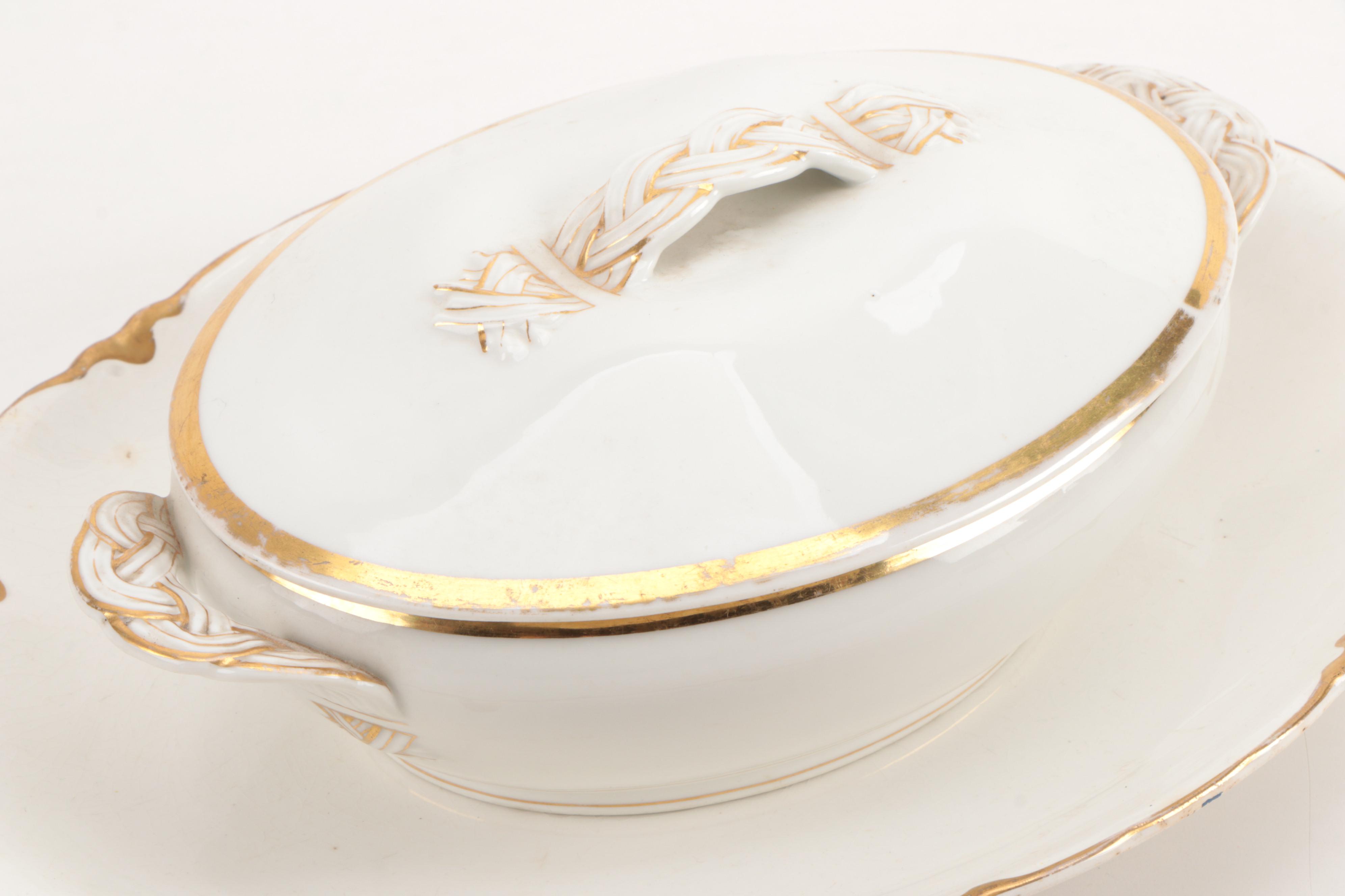Limoges Gilt Porcelain Covered Dishes and Plates with Cleveland China  Platter
