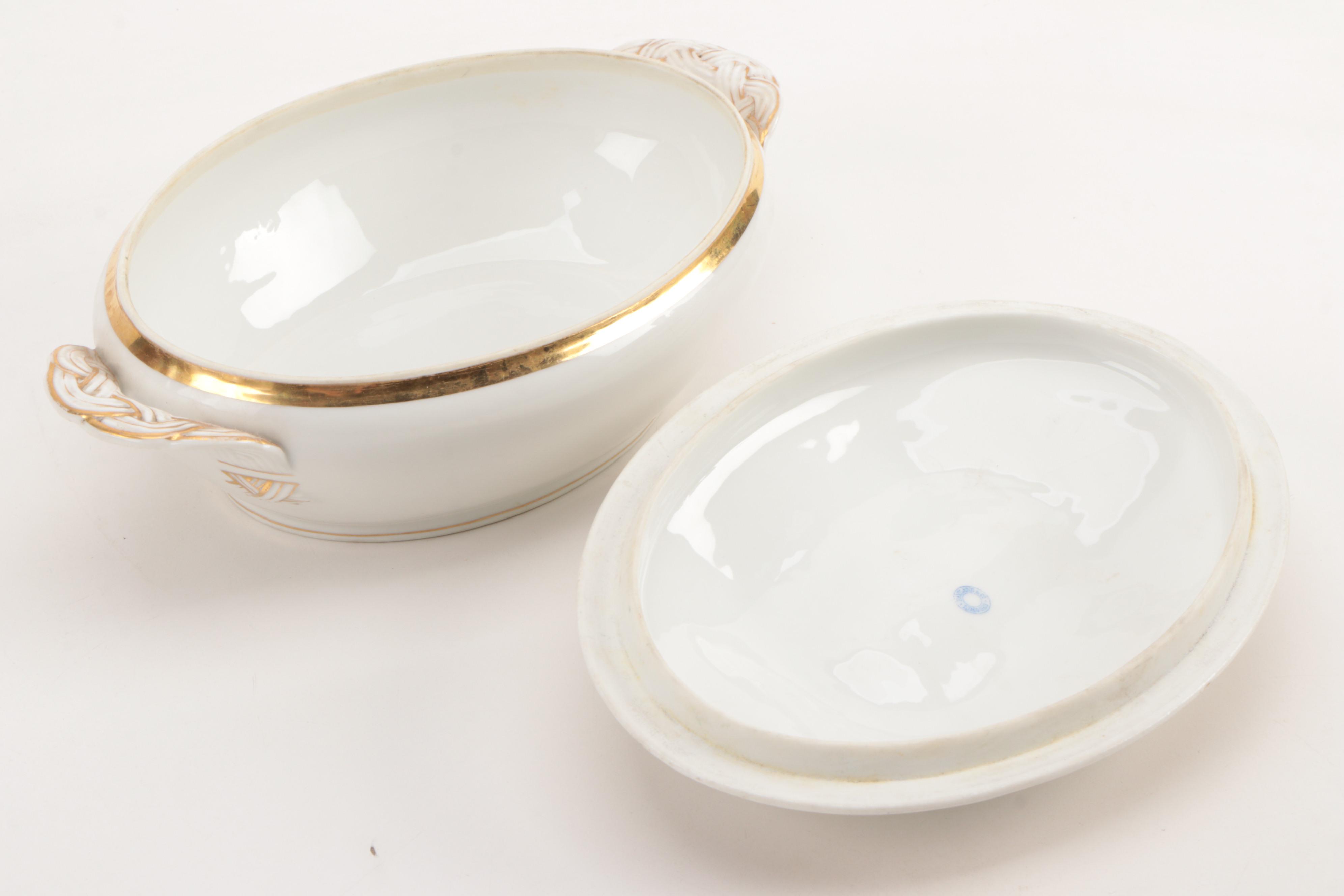 Limoges Gilt Porcelain Covered Dishes and Plates with Cleveland China  Platter