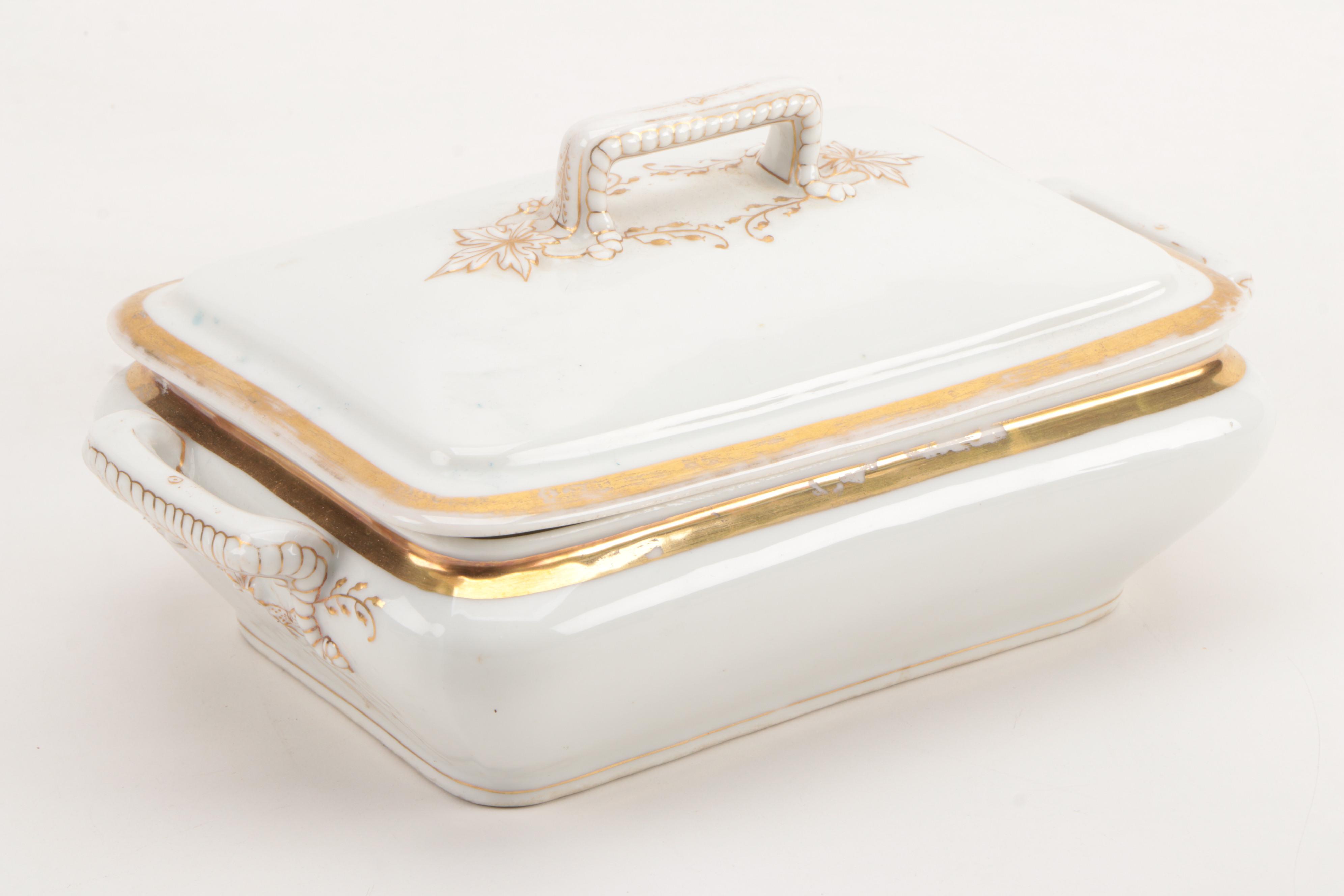 Limoges Gilt Porcelain Covered Dishes and Plates with Cleveland China  Platter