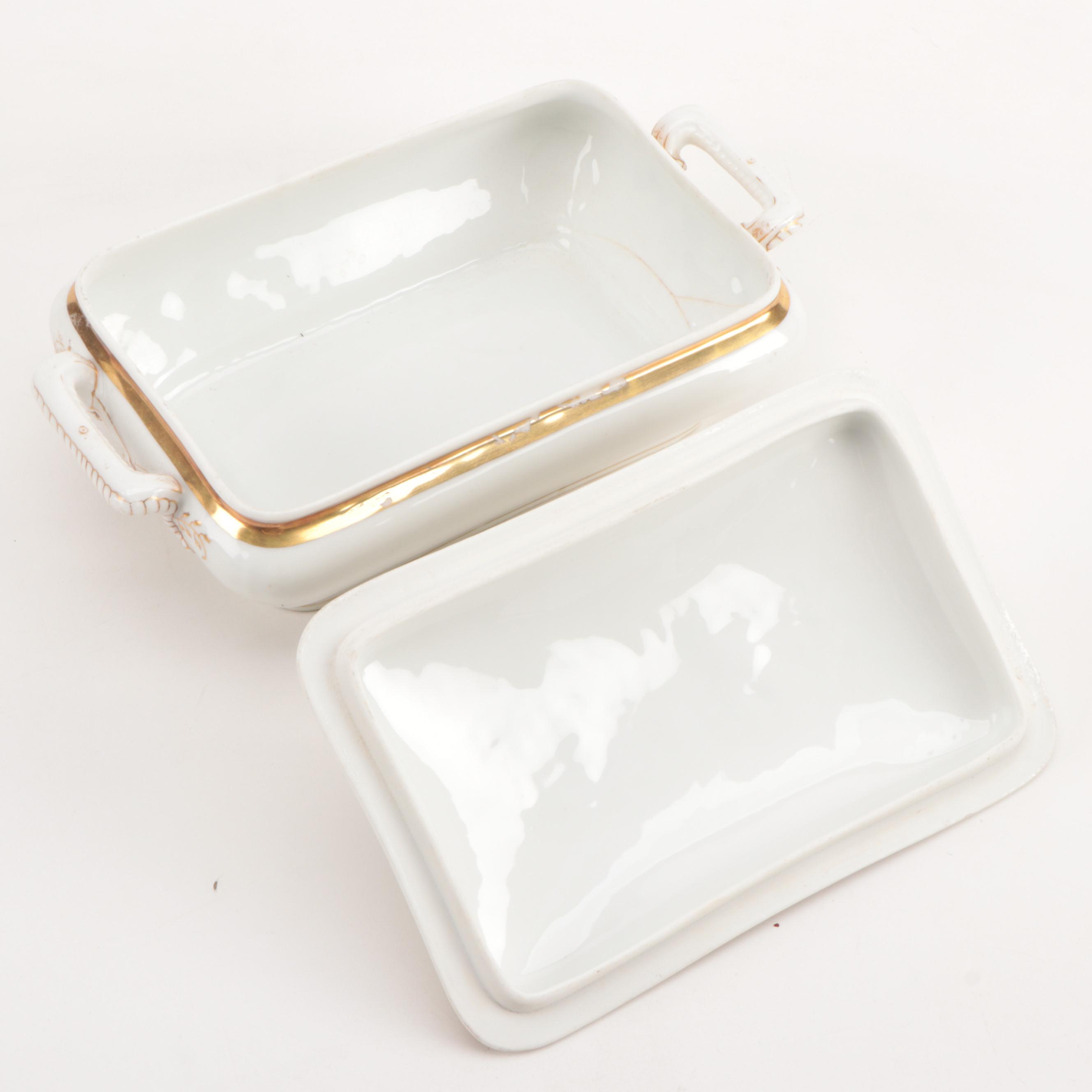 Limoges Gilt Porcelain Covered Dishes and Plates with Cleveland China  Platter