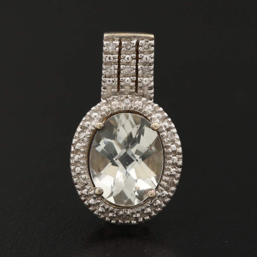 Sterling Silver Prasiolite and Diamond Pendant