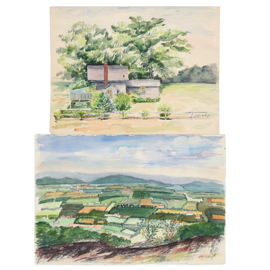 Watercolor Paintings Attributed to John Whorf, Mid-20th Century
