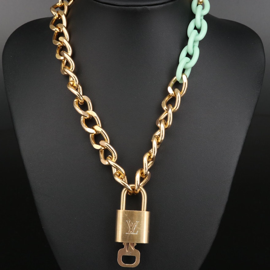 Louis Vuitton Lock and Key on Curb Chain Necklace