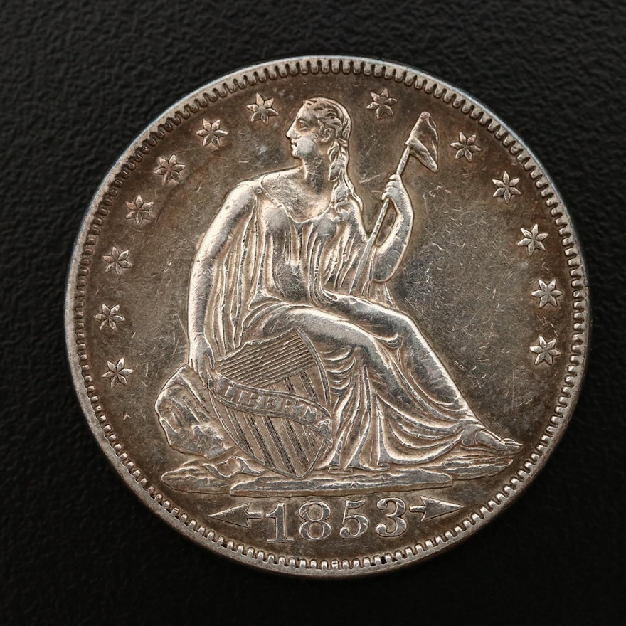 1853 Liberty Seated Silver Half Dollar, Arrows & Rays Variety