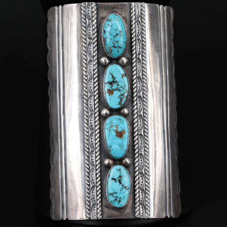 Western Sterling Silver Turquoise Bracer