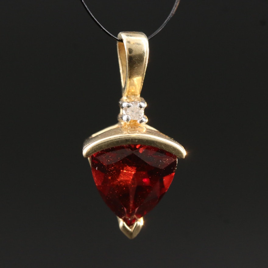 10K Trillion Cut Garnet and Diamond Pendant