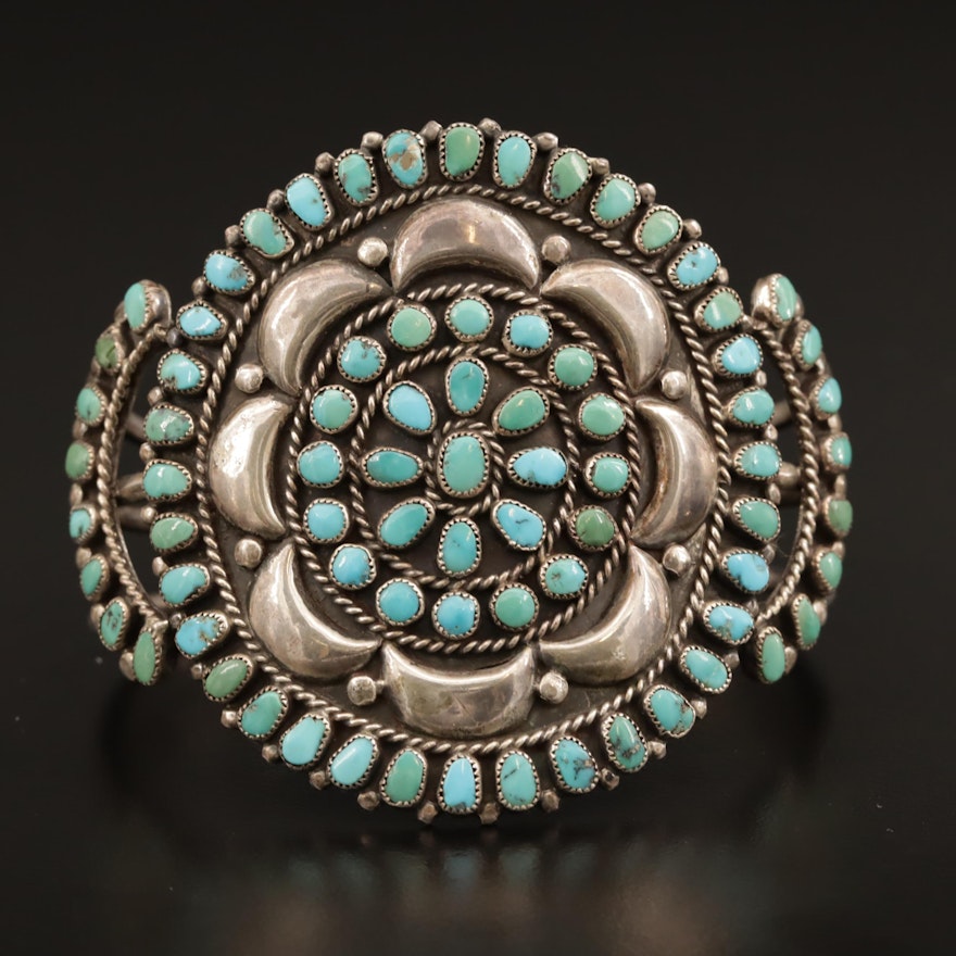 Western Sterling Turquoise Petit Point Cuff