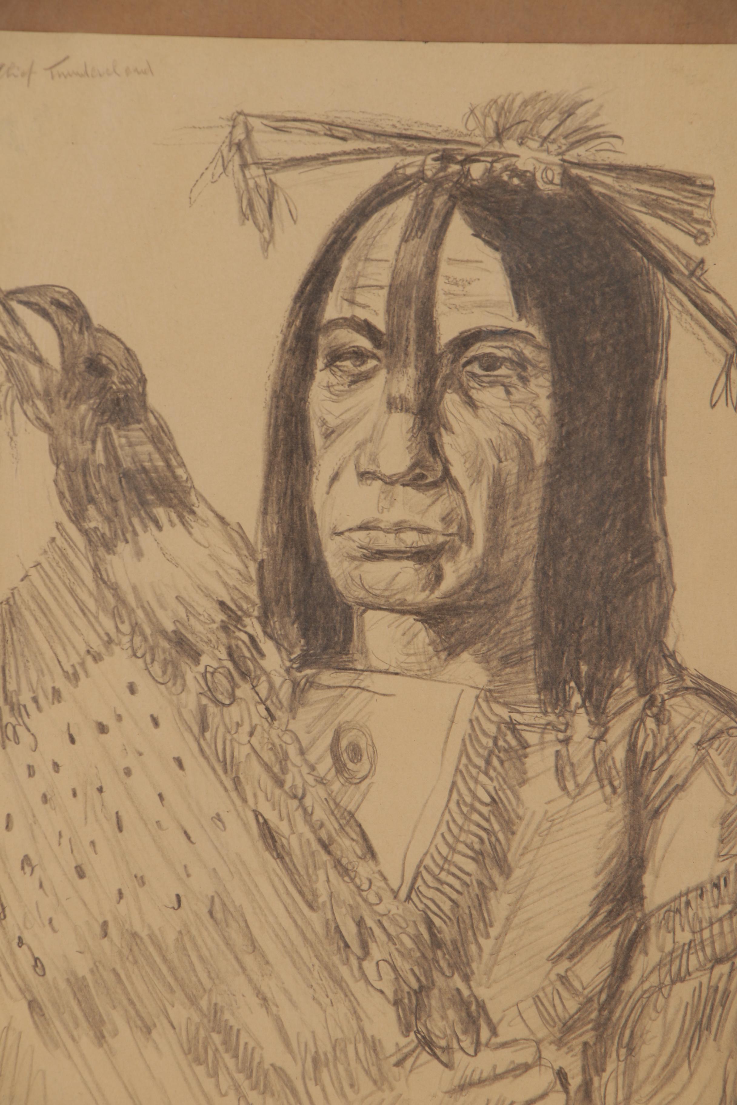 Black Pencil Drawing After Paul Kane "Cree Chief 'Man Who Gives the War-Whoop' "