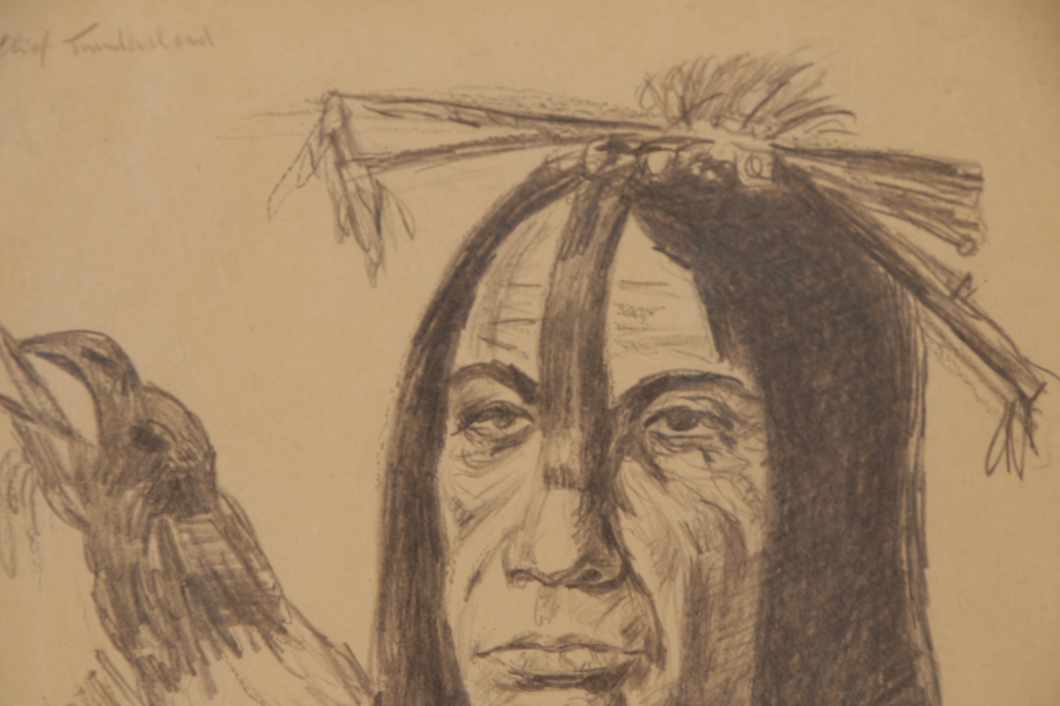 Black Pencil Drawing After Paul Kane "Cree Chief 'Man Who Gives the War-Whoop' "