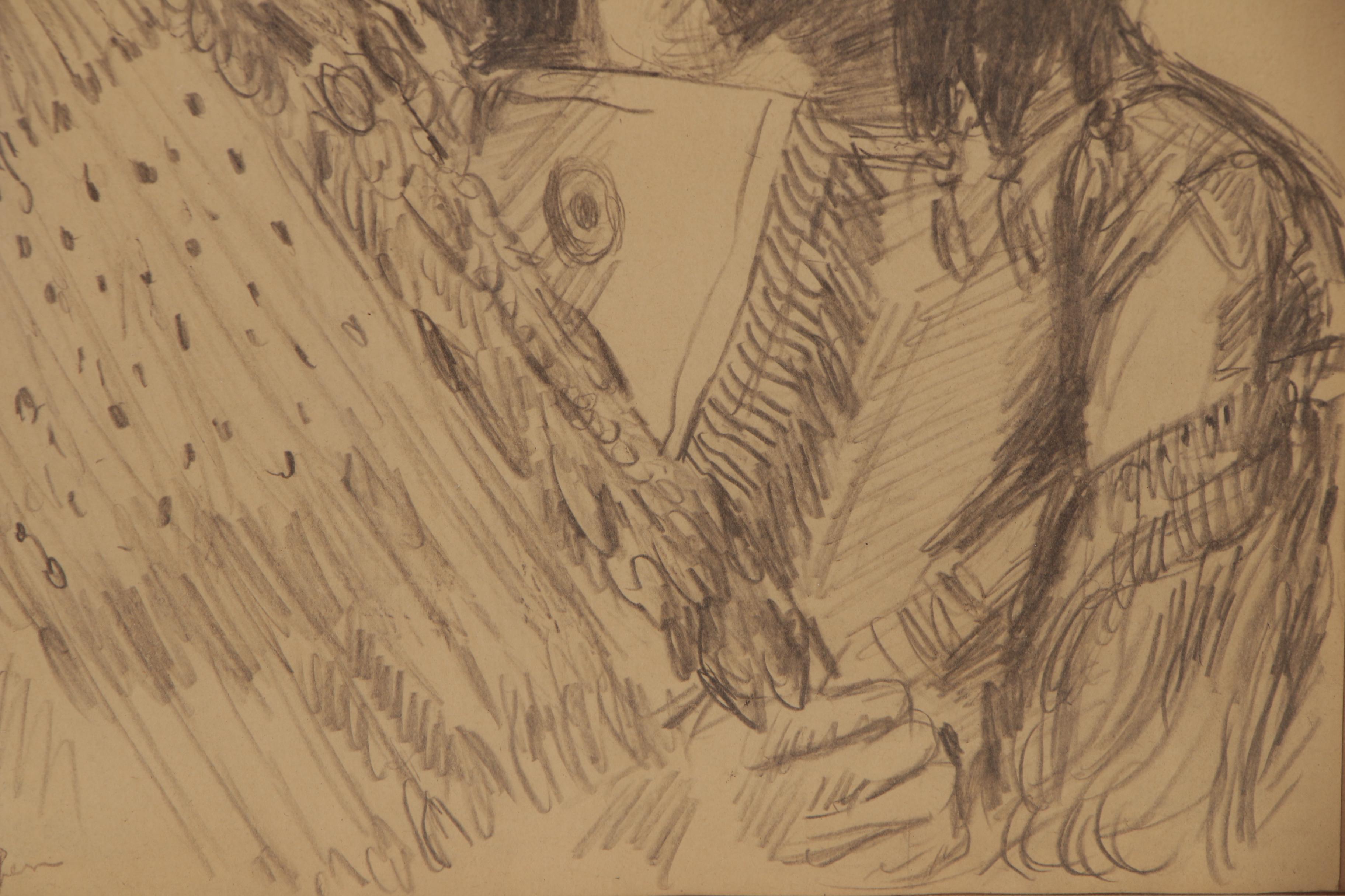 Black Pencil Drawing After Paul Kane "Cree Chief 'Man Who Gives the War-Whoop' "