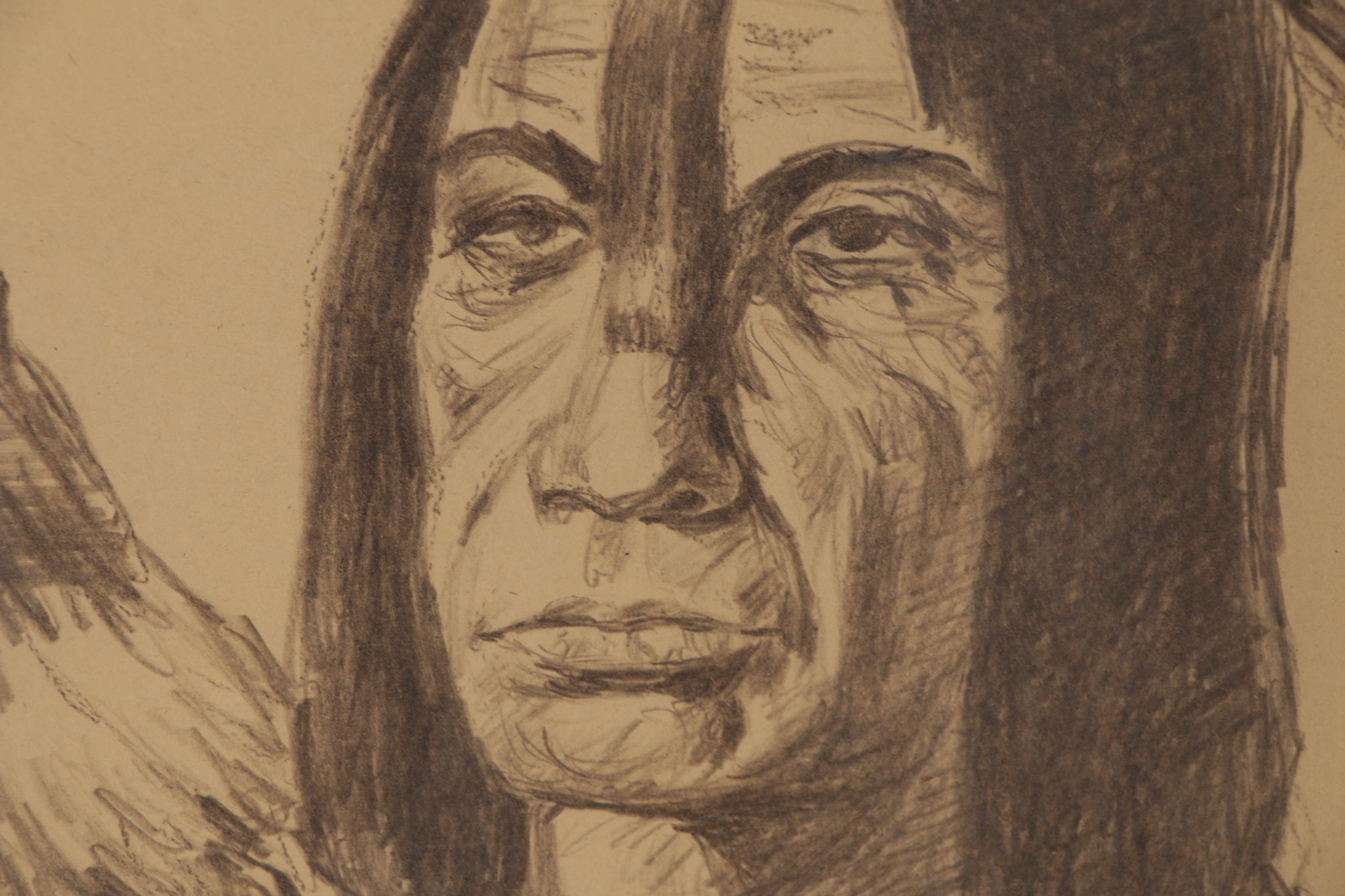 Black Pencil Drawing After Paul Kane "Cree Chief 'Man Who Gives the War-Whoop' "