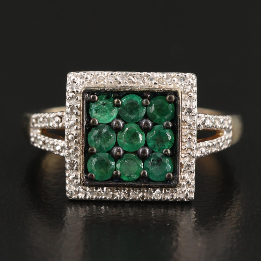 Sterling Silver Emerald and Diamond Ring