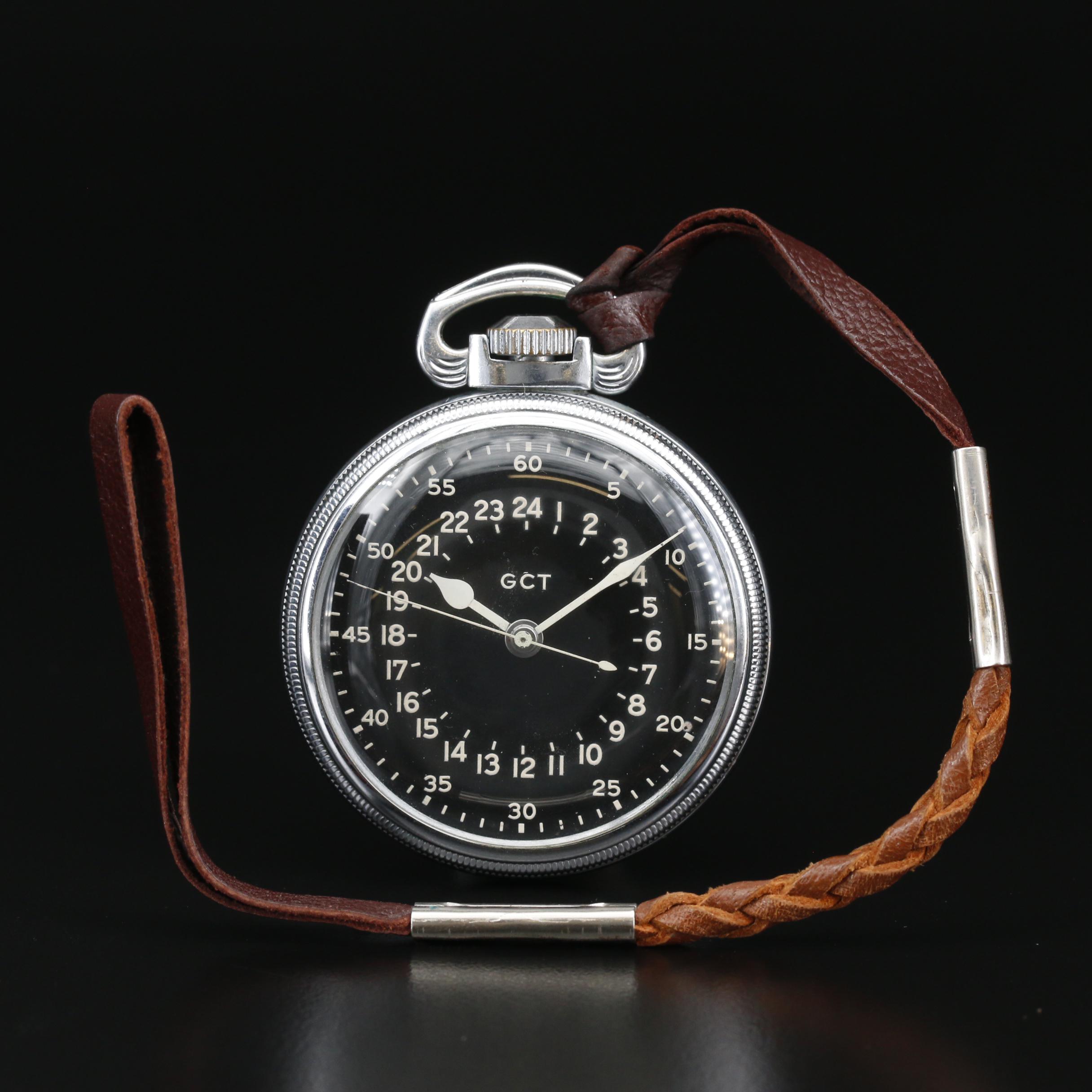 WW II Elgin "AN-5740 Navigational" GCT Pocket Watch with Leather Fob