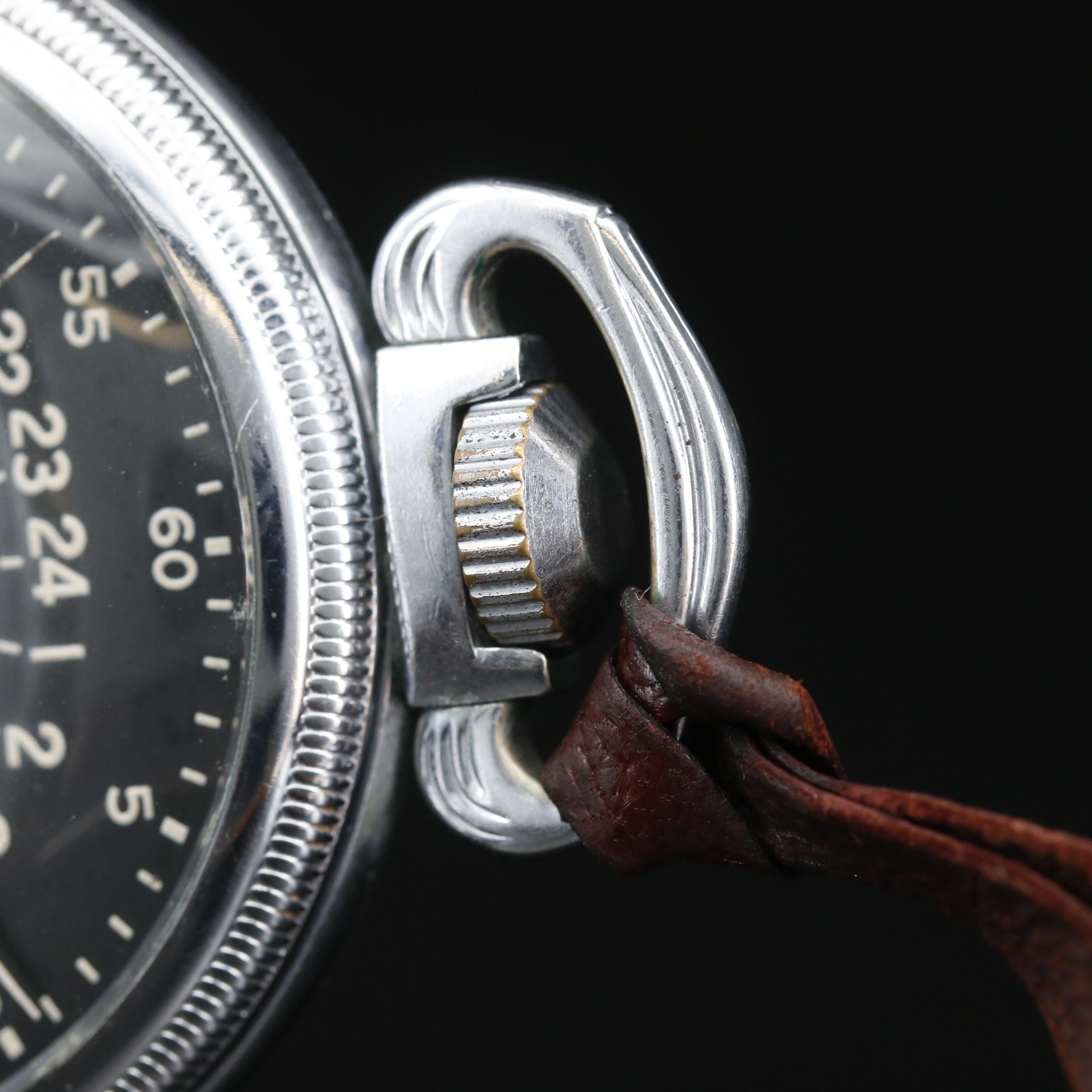 WW II Elgin "AN-5740 Navigational" GCT Pocket Watch with Leather Fob