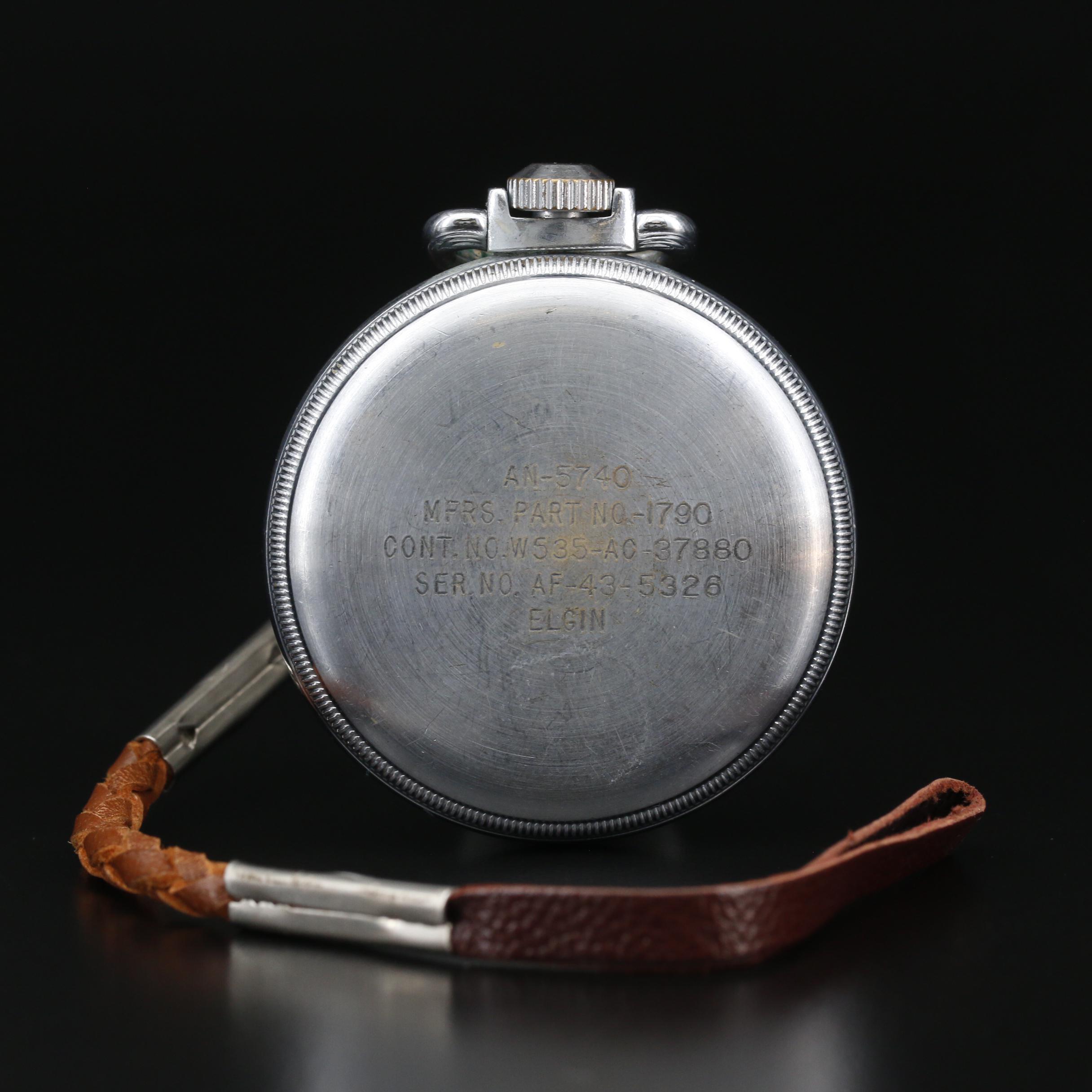 WW II Elgin "AN-5740 Navigational" GCT Pocket Watch with Leather Fob