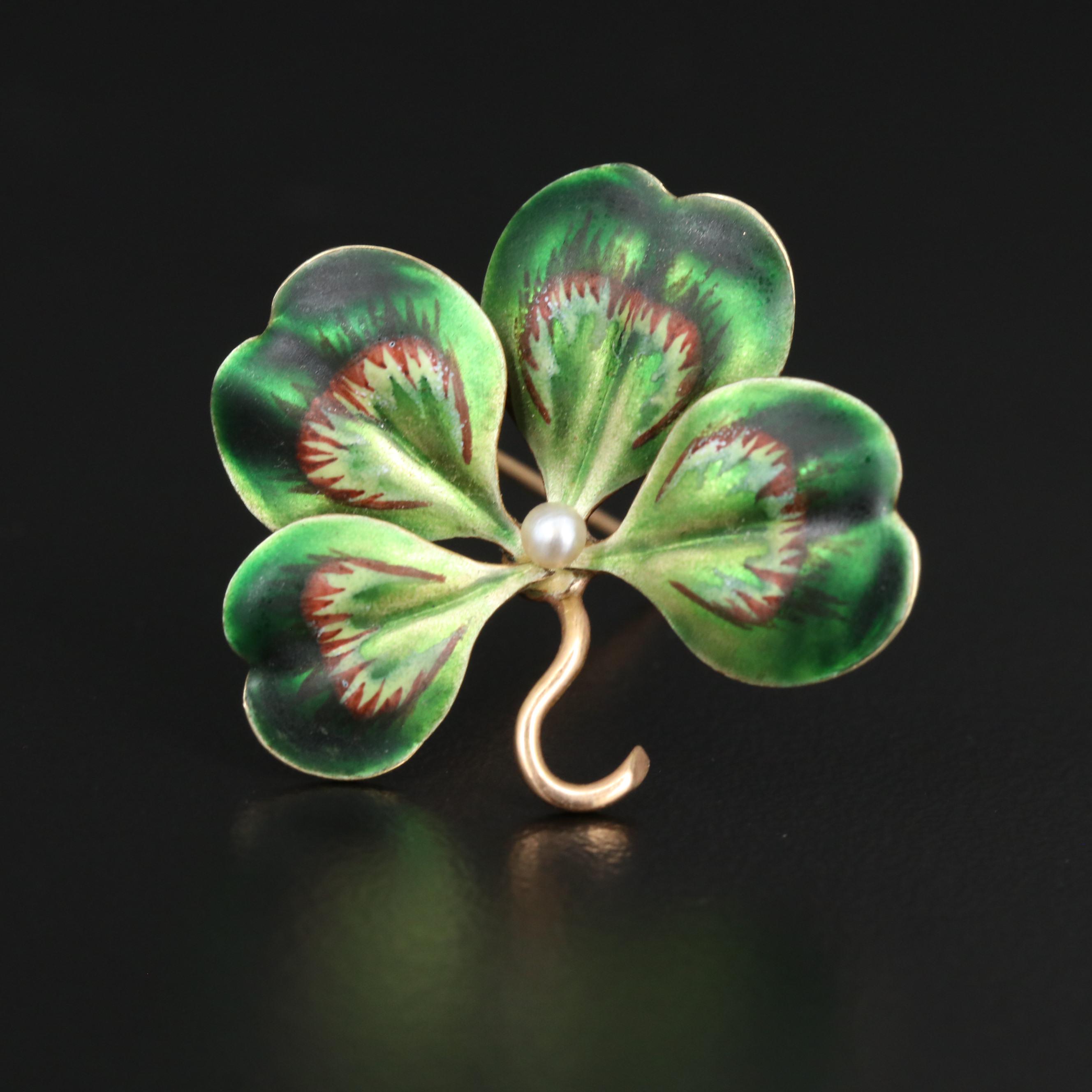 Antique A.J. Hedges & Company 14K Four-Leaf Clover Brooch