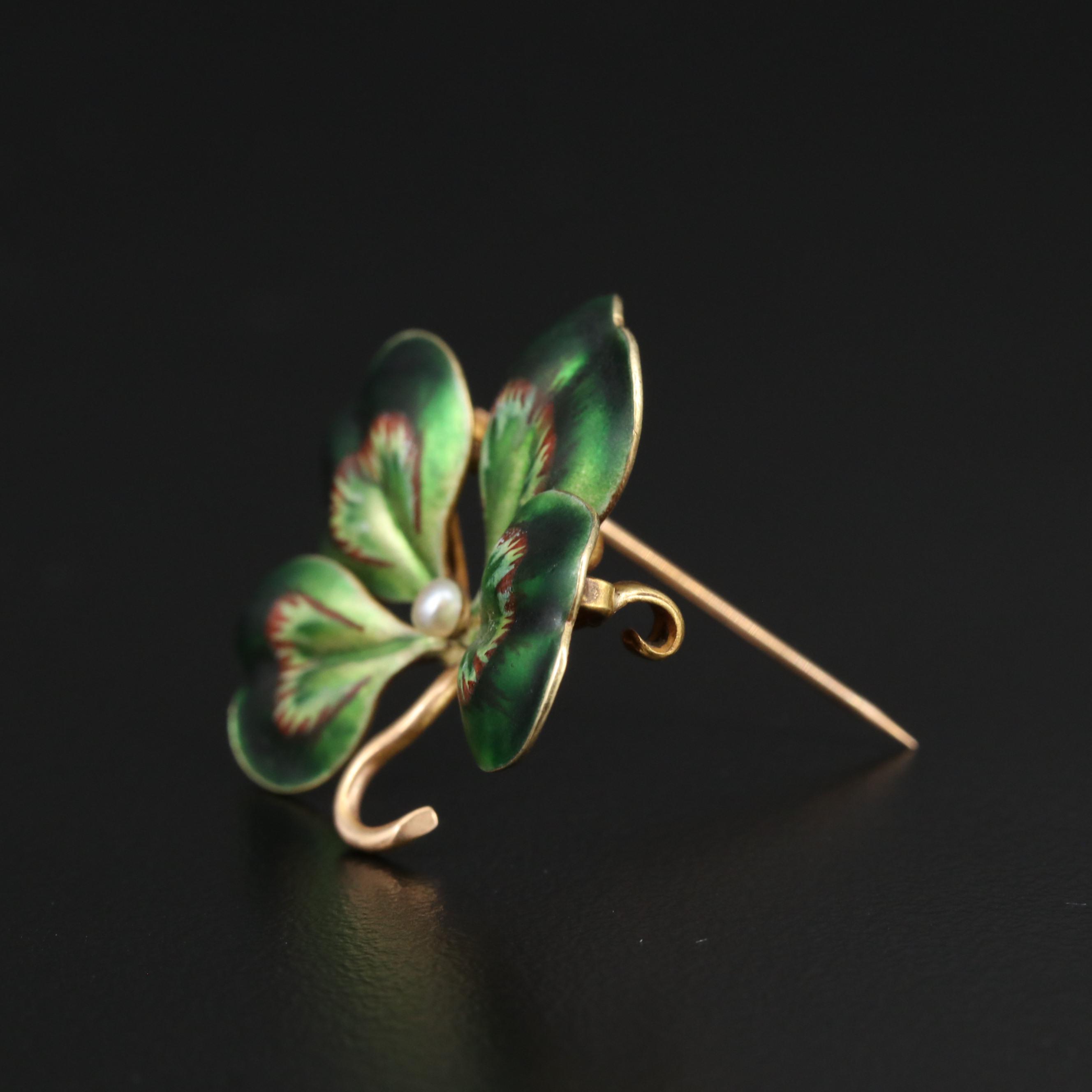 Antique A.J. Hedges & Company 14K Four-Leaf Clover Brooch