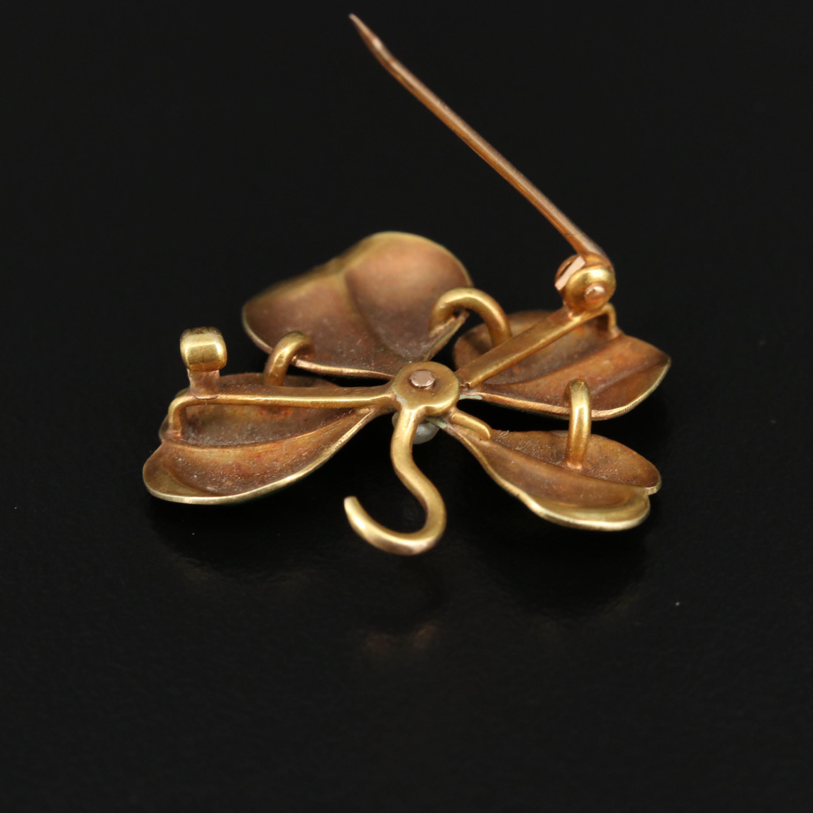 Antique A.J. Hedges & Company 14K Four-Leaf Clover Brooch