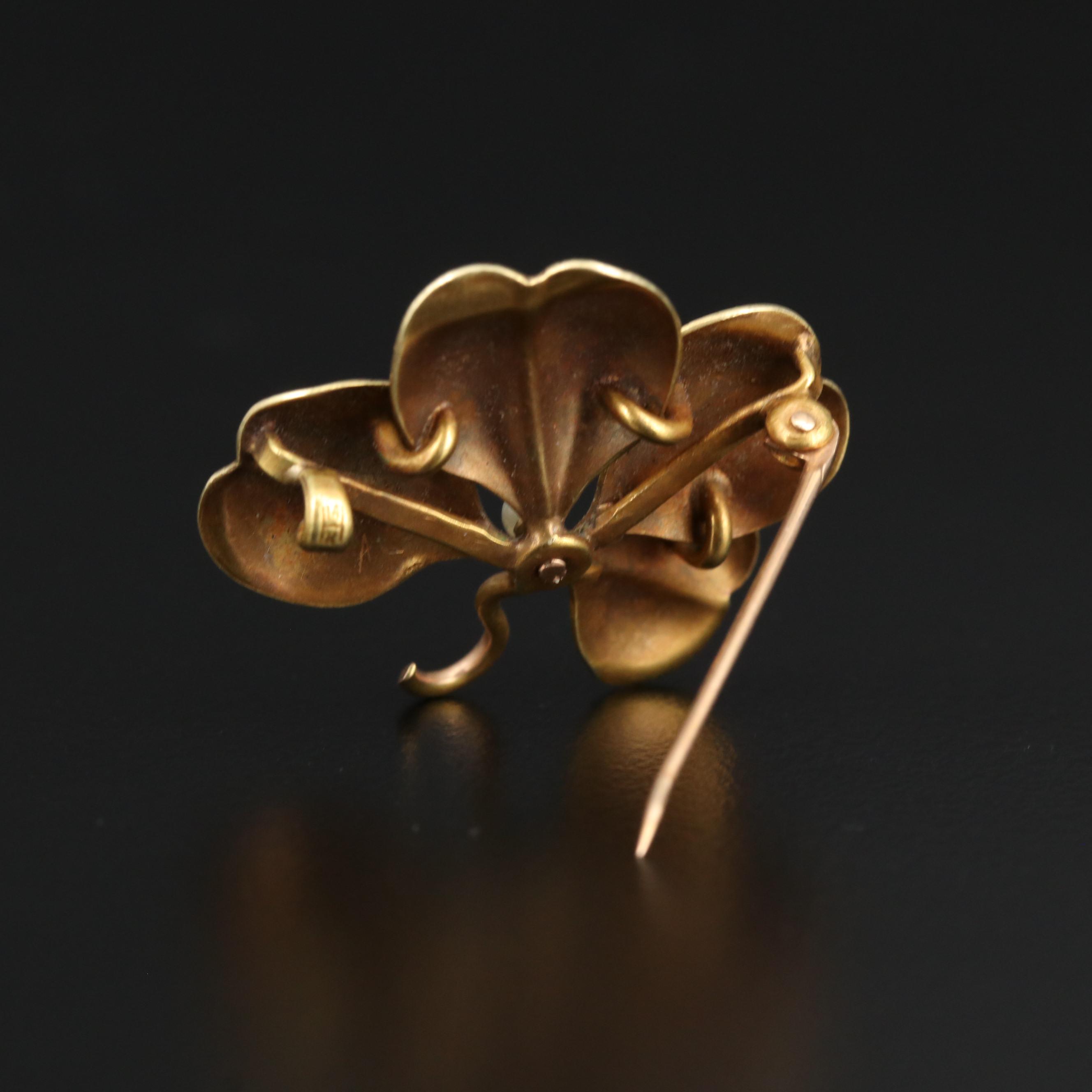 Antique A.J. Hedges & Company 14K Four-Leaf Clover Brooch