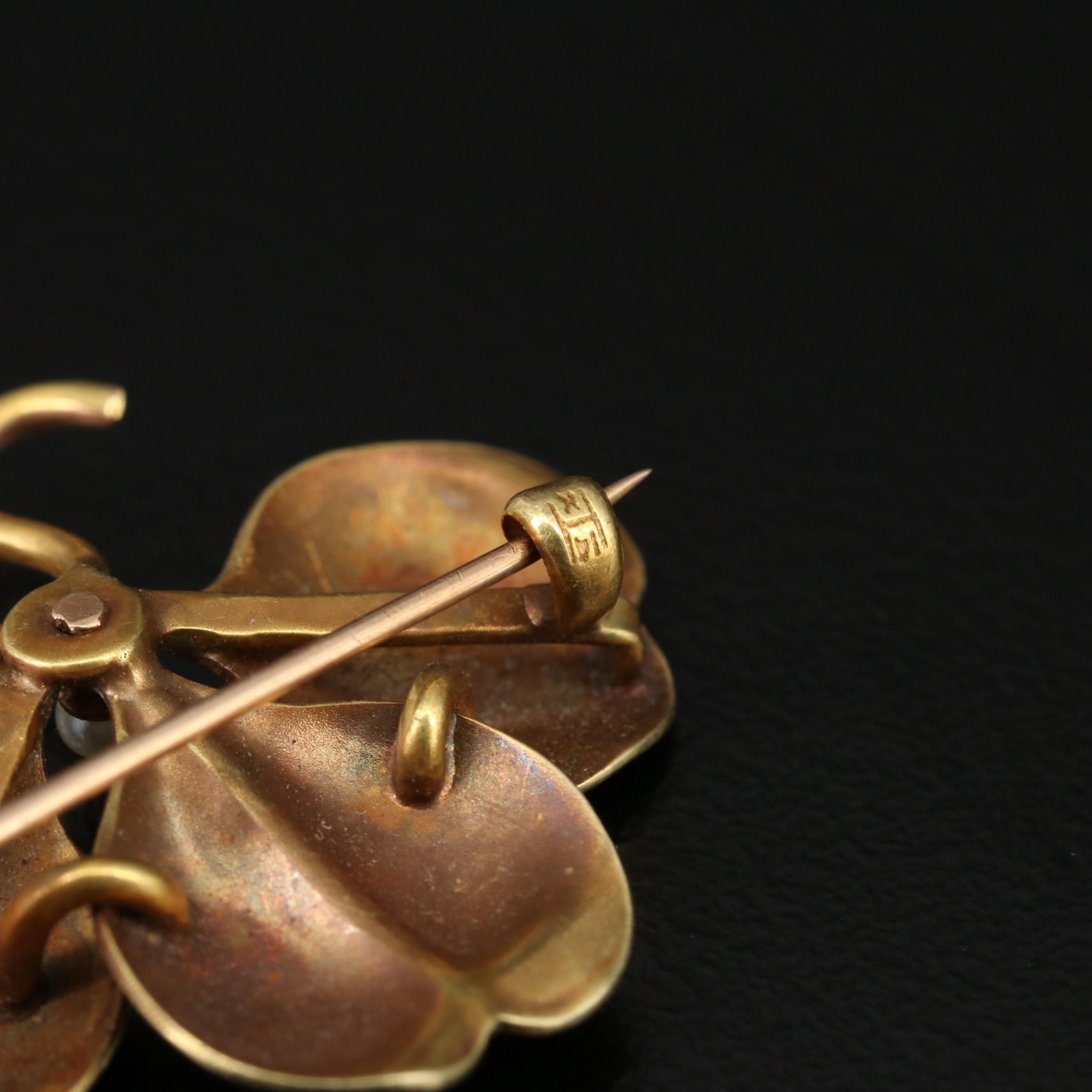 Antique A.J. Hedges & Company 14K Four-Leaf Clover Brooch