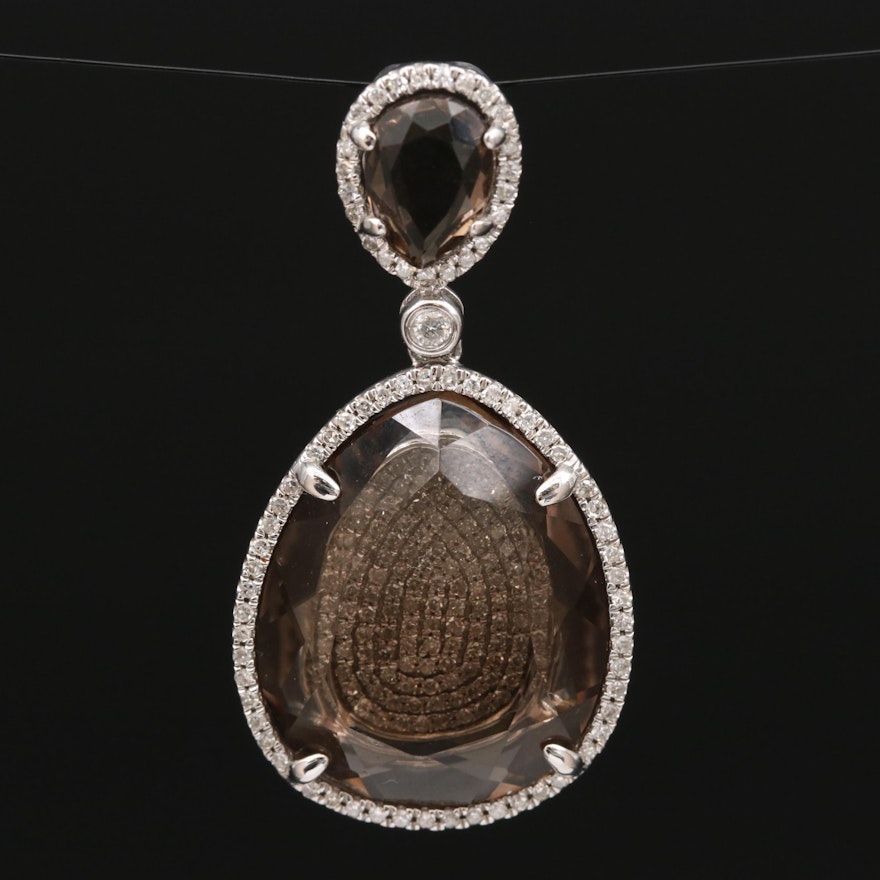 14K Smoky Quartz and Diamond Pendant