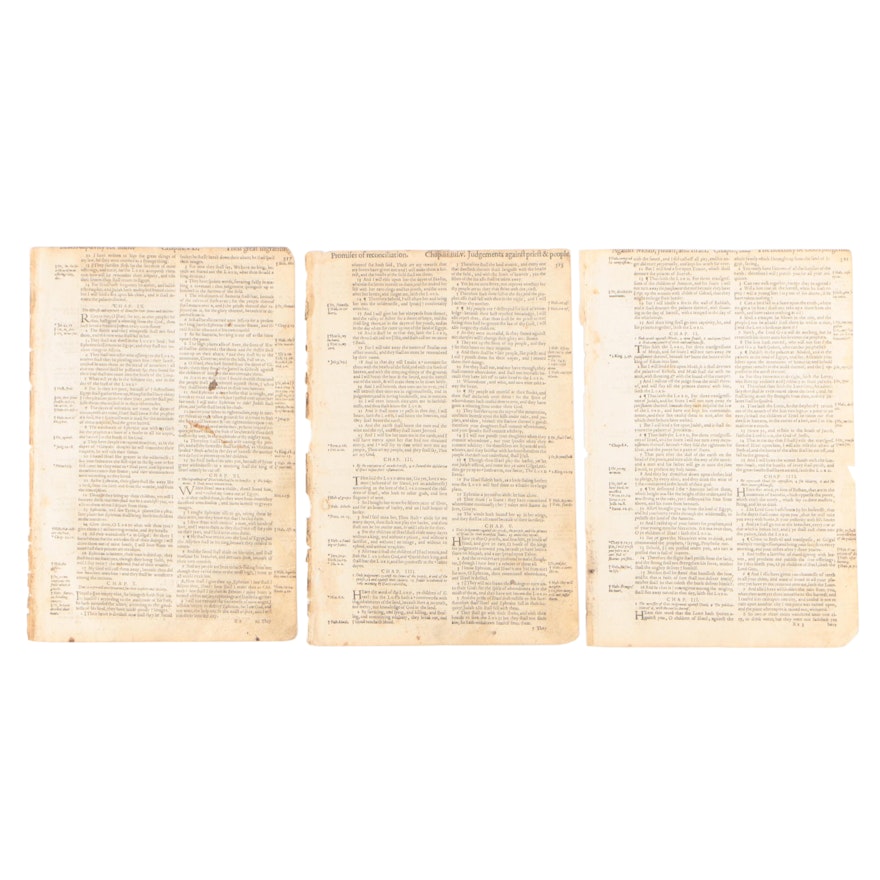 Three Original Leaves from 1629 "Cambridge King James Bible"