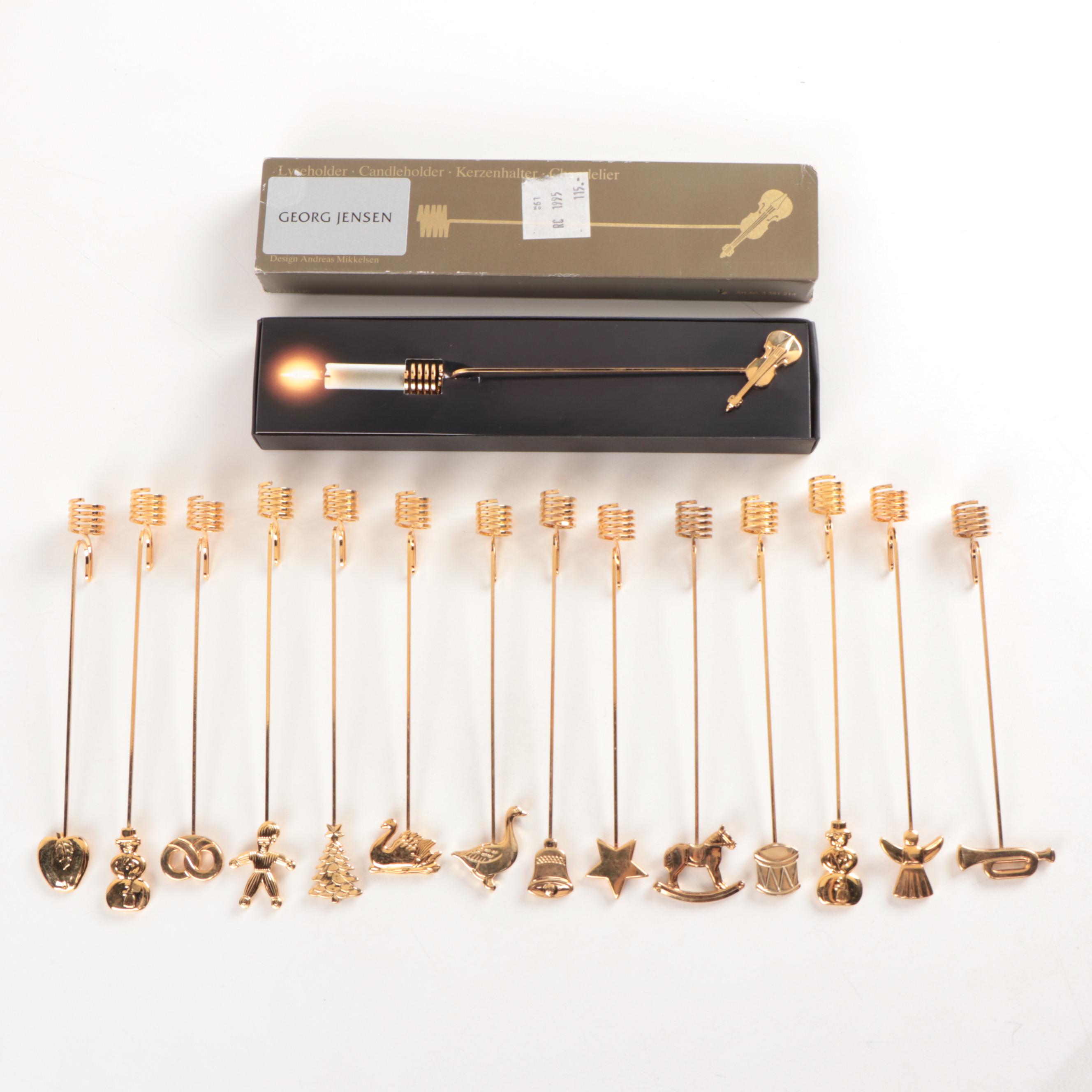 Georg Jensen Gold Plate Christmas Tree Candle Holders