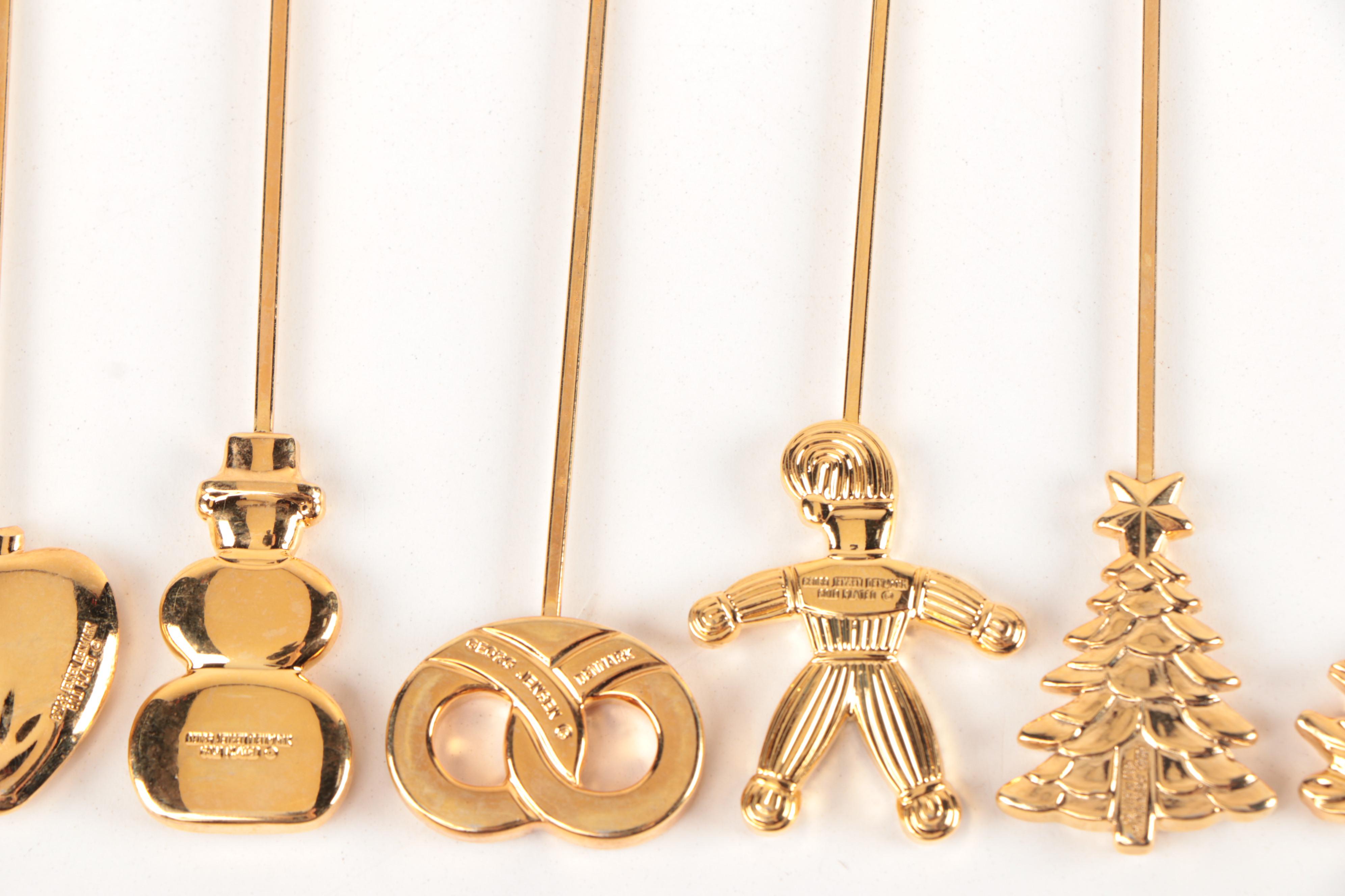 Georg Jensen Gold Plate Christmas Tree Candle Holders