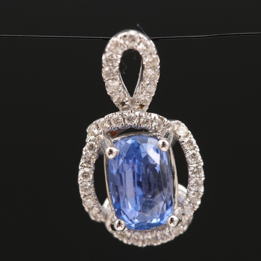 14K 3.83 CT Sapphire and Diamond Pendant
