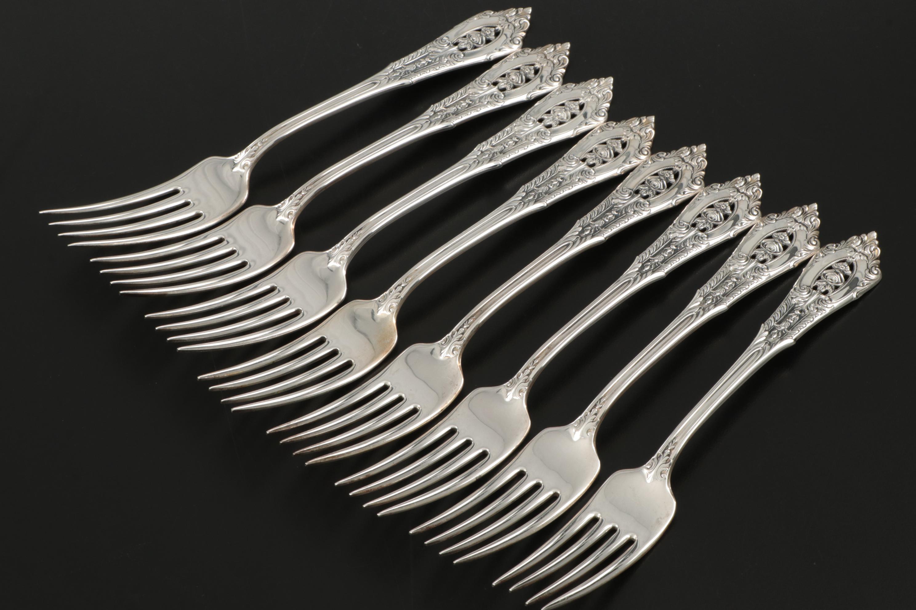 Wallace "Rose Point" Sterling Silver Flatware for Eight, Early to Mid 20th C.