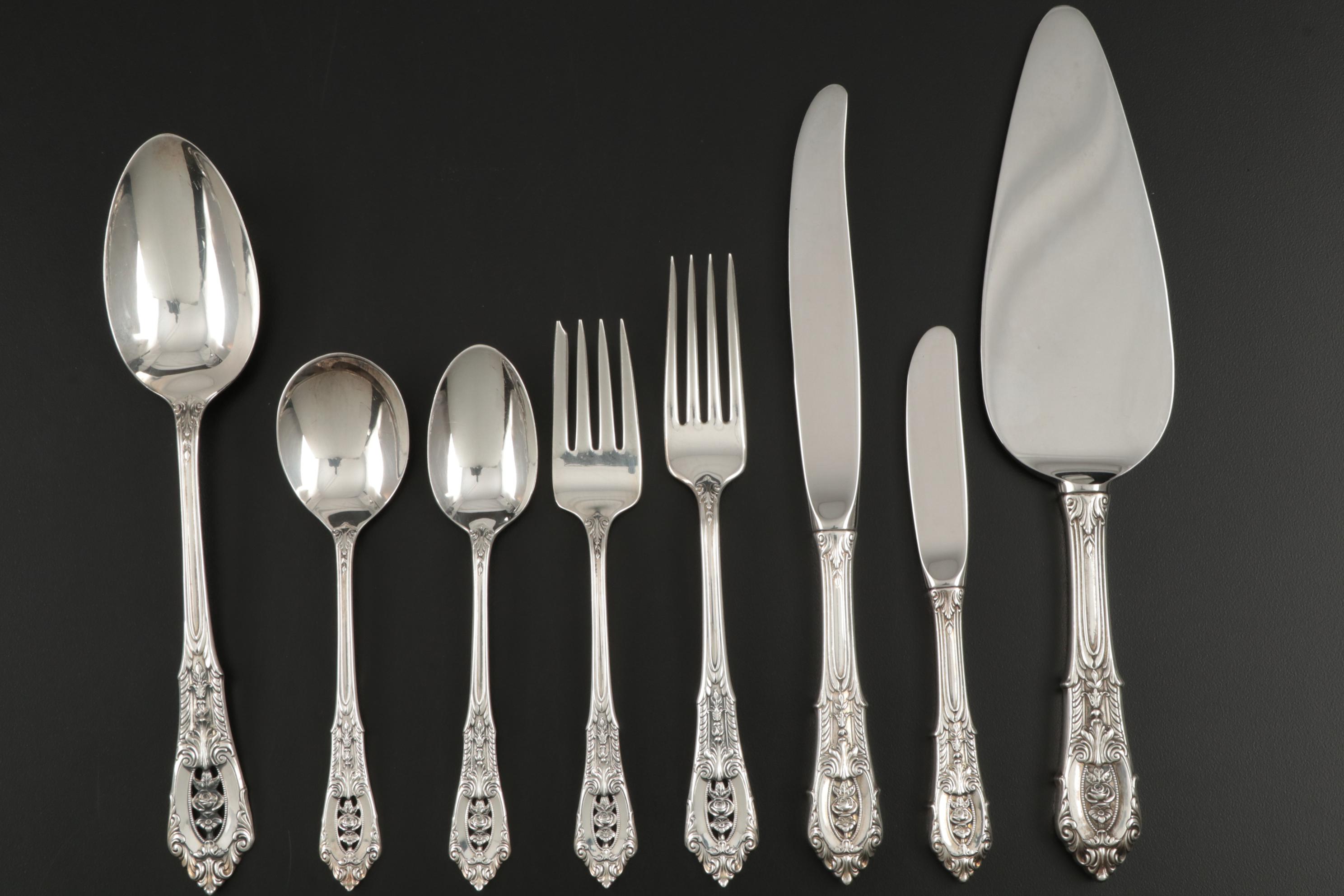 Wallace "Rose Point" Sterling Silver Flatware for Eight, Early to Mid 20th C.