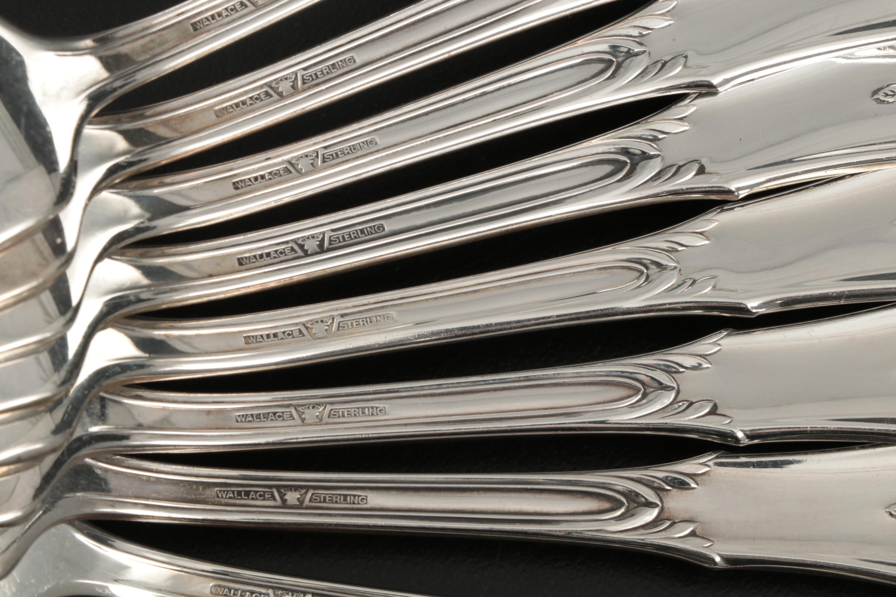 Wallace "Rose Point" Sterling Silver Flatware for Eight, Early to Mid 20th C.