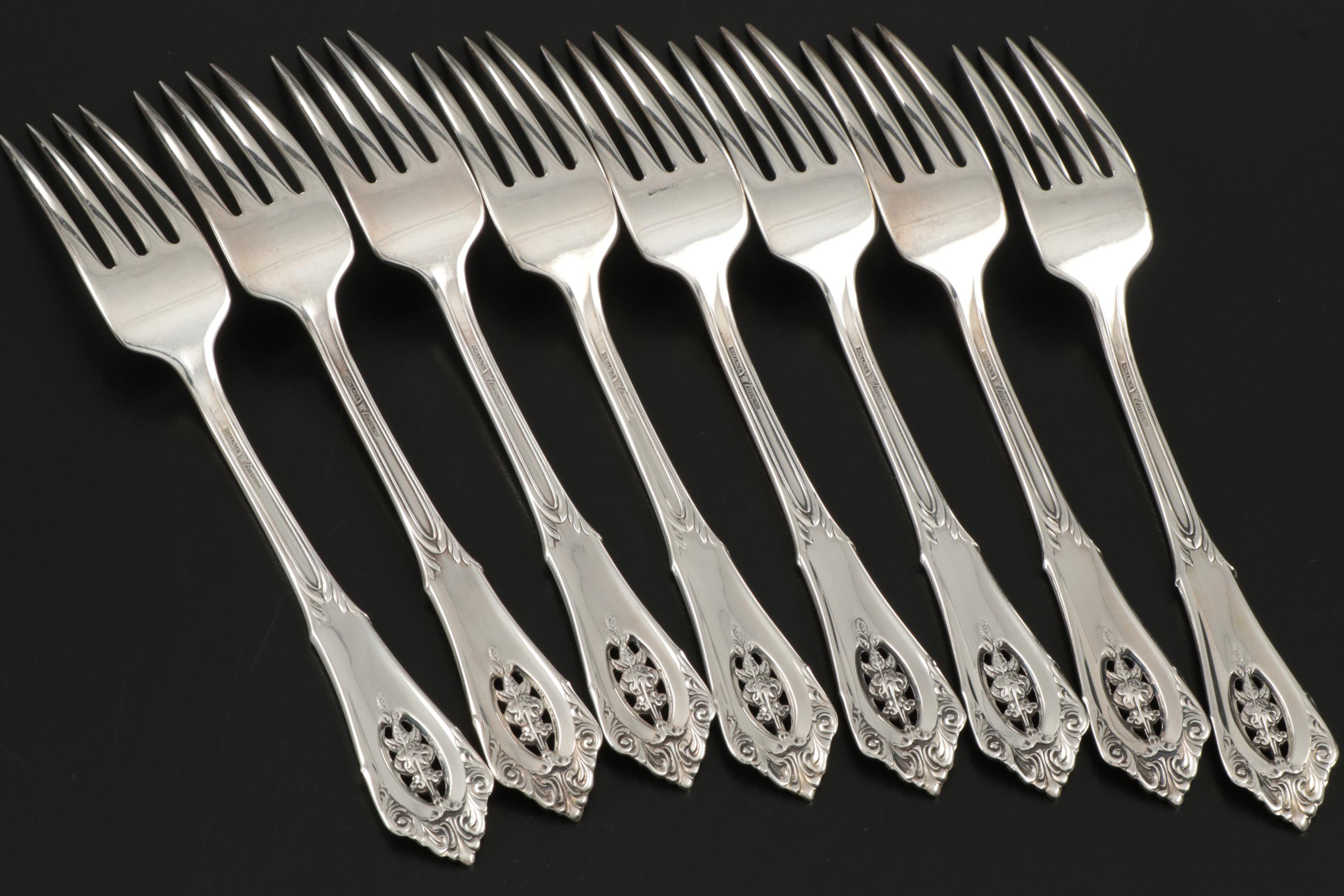 Wallace "Rose Point" Sterling Silver Flatware for Eight, Early to Mid 20th C.