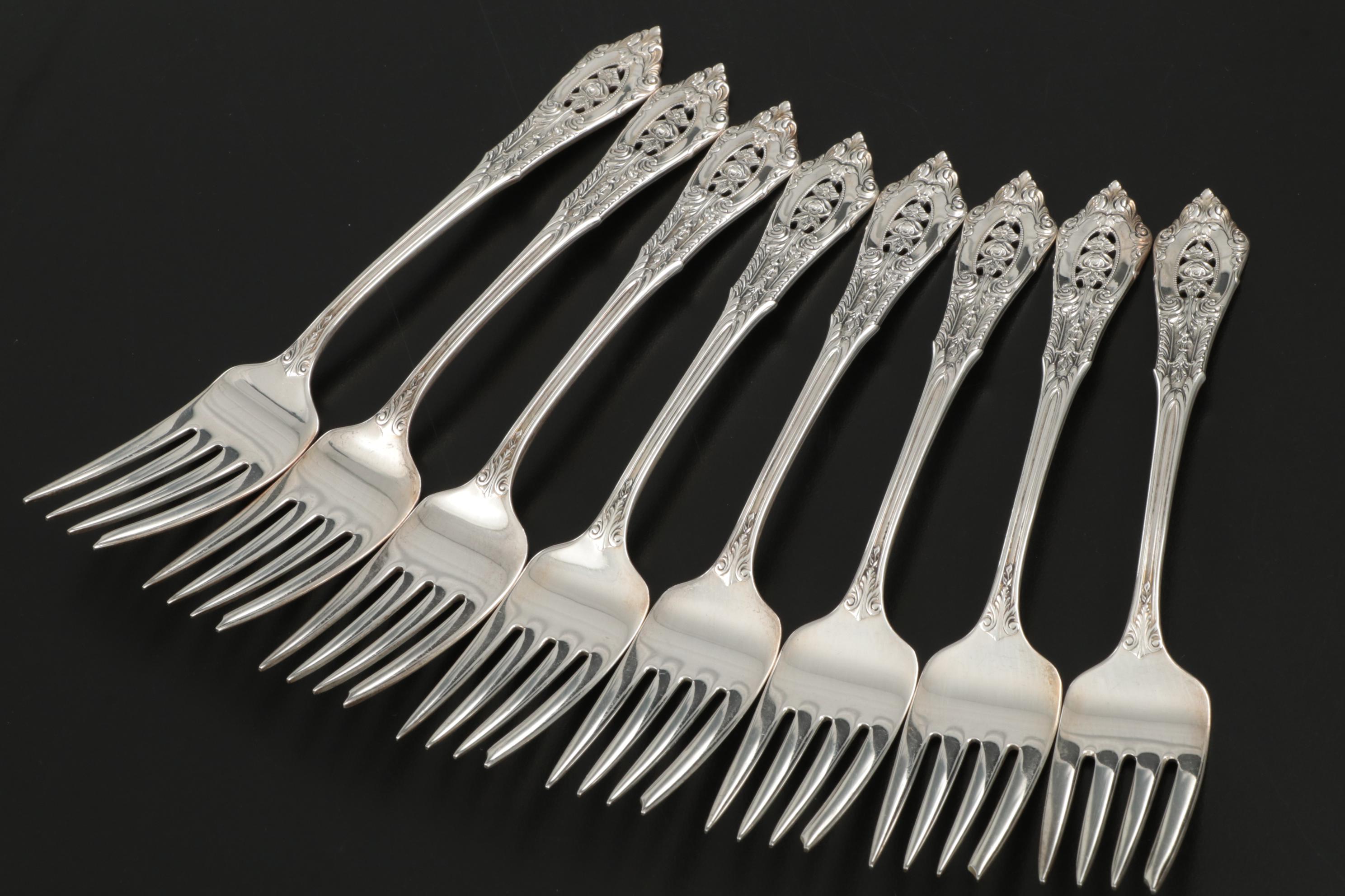 Wallace "Rose Point" Sterling Silver Flatware for Eight, Early to Mid 20th C.