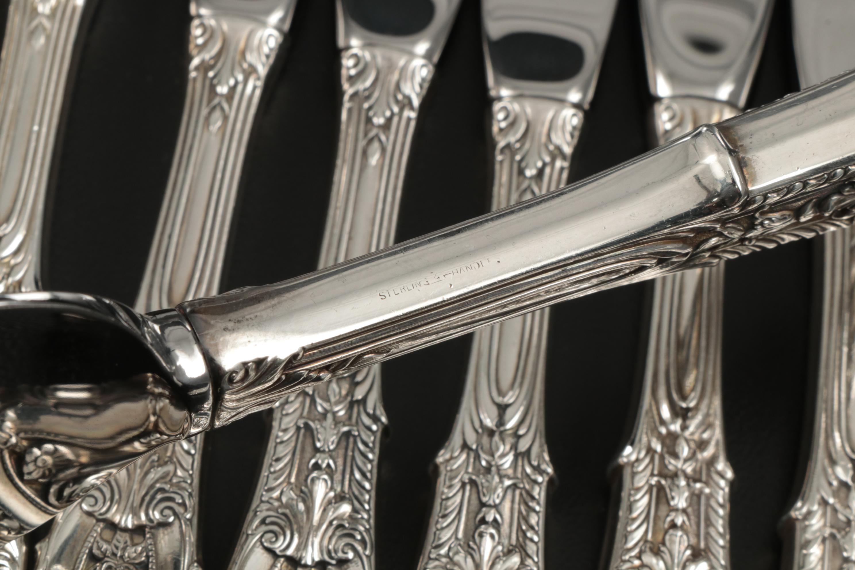 Wallace "Rose Point" Sterling Silver Flatware for Eight, Early to Mid 20th C.