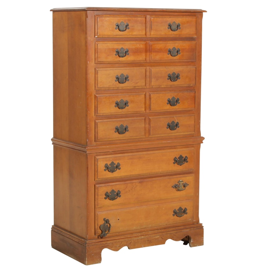 Freeman Maple Veneer Chest on Chest, Mid-20th Century