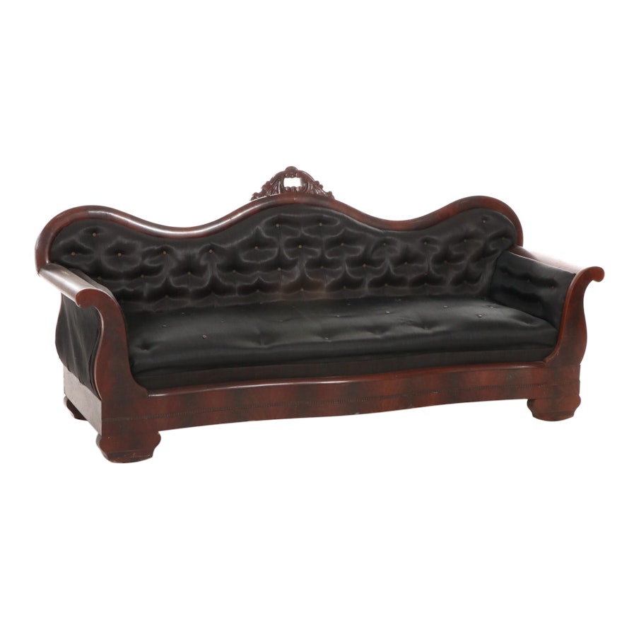 Victorian Mahogany Camelback Sofa, Late 19th Century