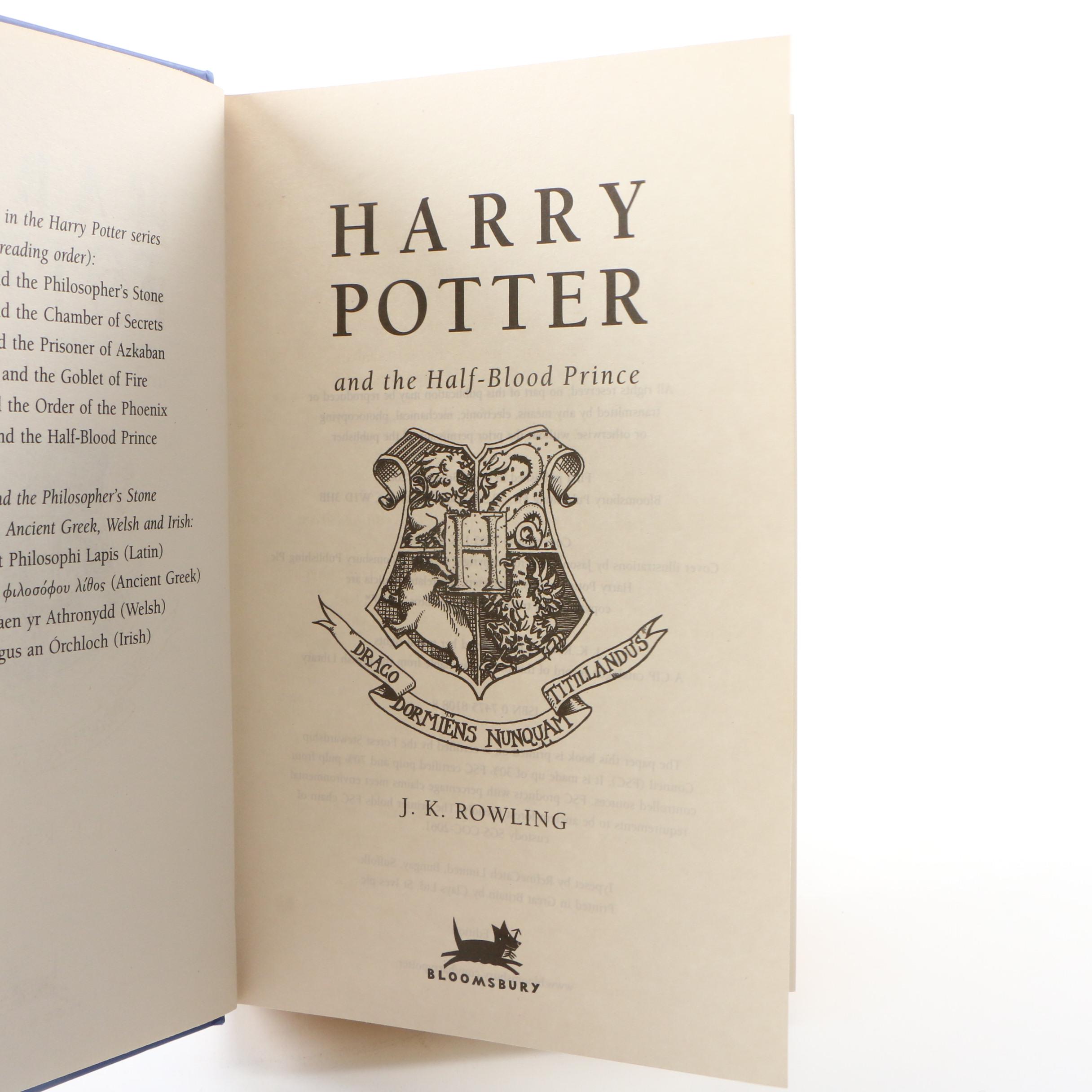 First UK Printing "Harry Potter and the Half-Blood Prince" by J. K. Rowling