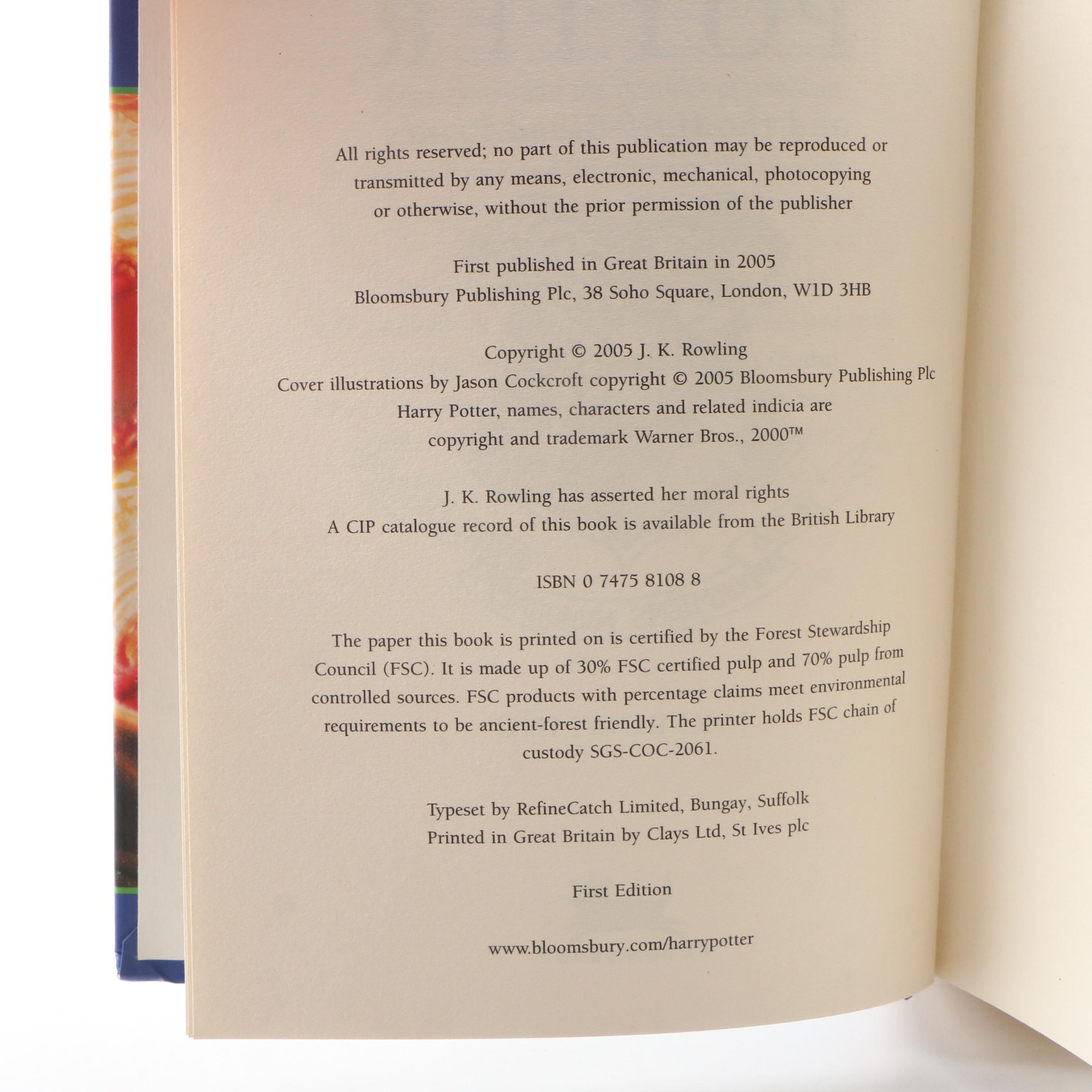 First UK Printing "Harry Potter and the Half-Blood Prince" by J. K. Rowling