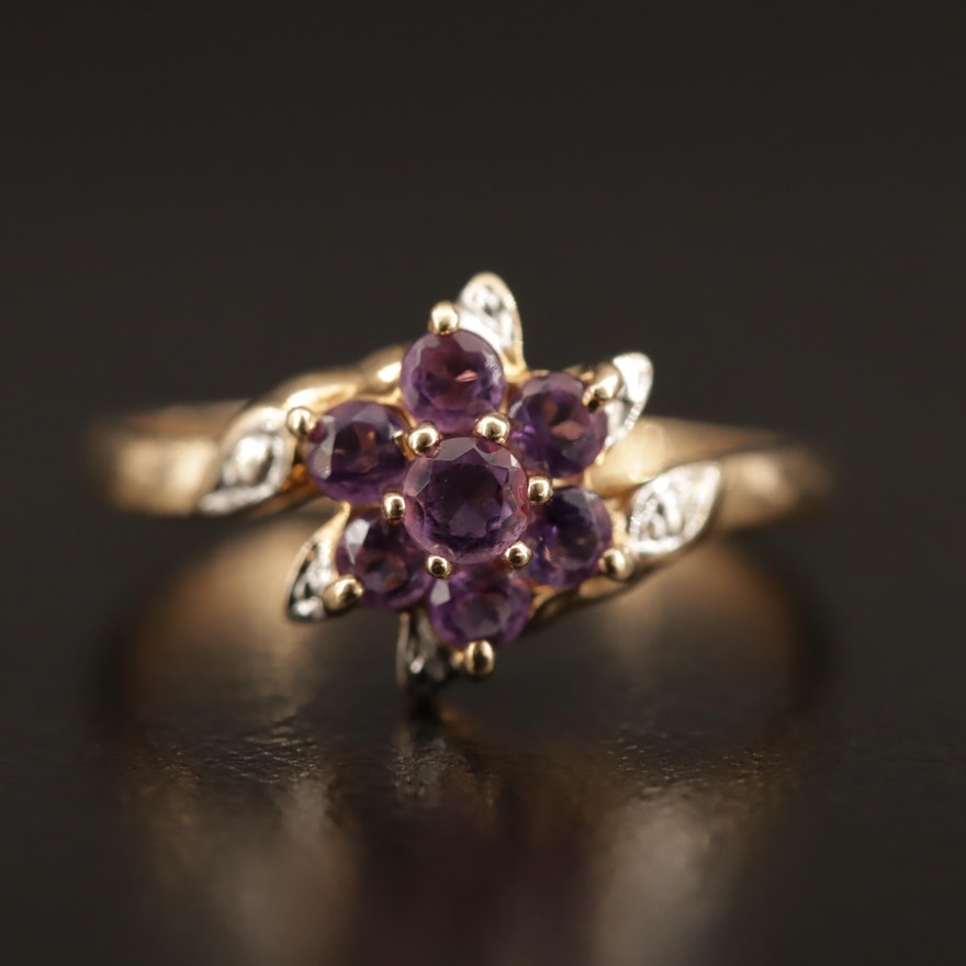 10K Amethyst Cluster Bypass Ring