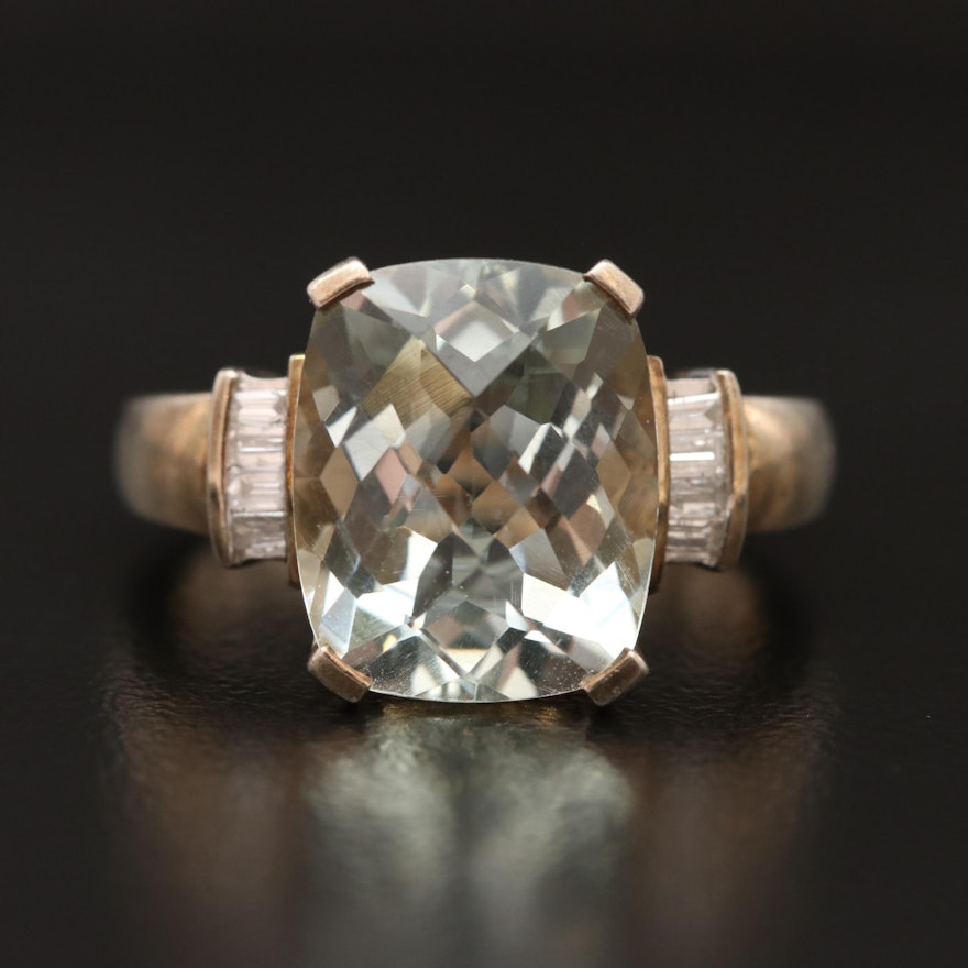 Sterling Silver Quartz and Diamond Ring