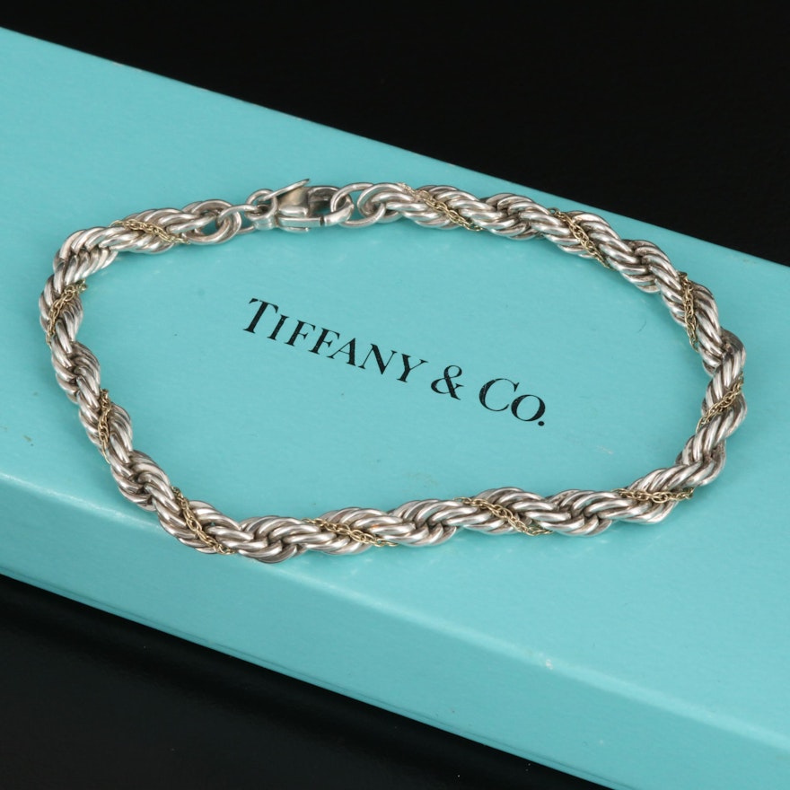 Tiffany & Co. Sterling Silver Rope Chain Bracelet with 18K Accent Chain