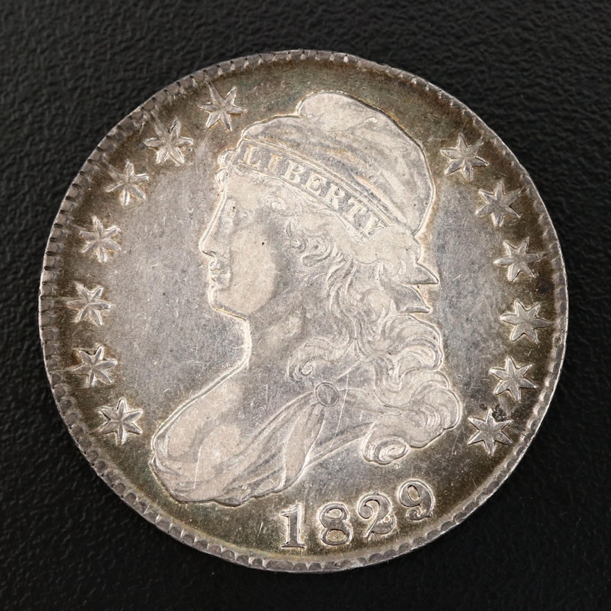 1829 '9 Over 7 Variety' Capped Bust Silver Half Dollar