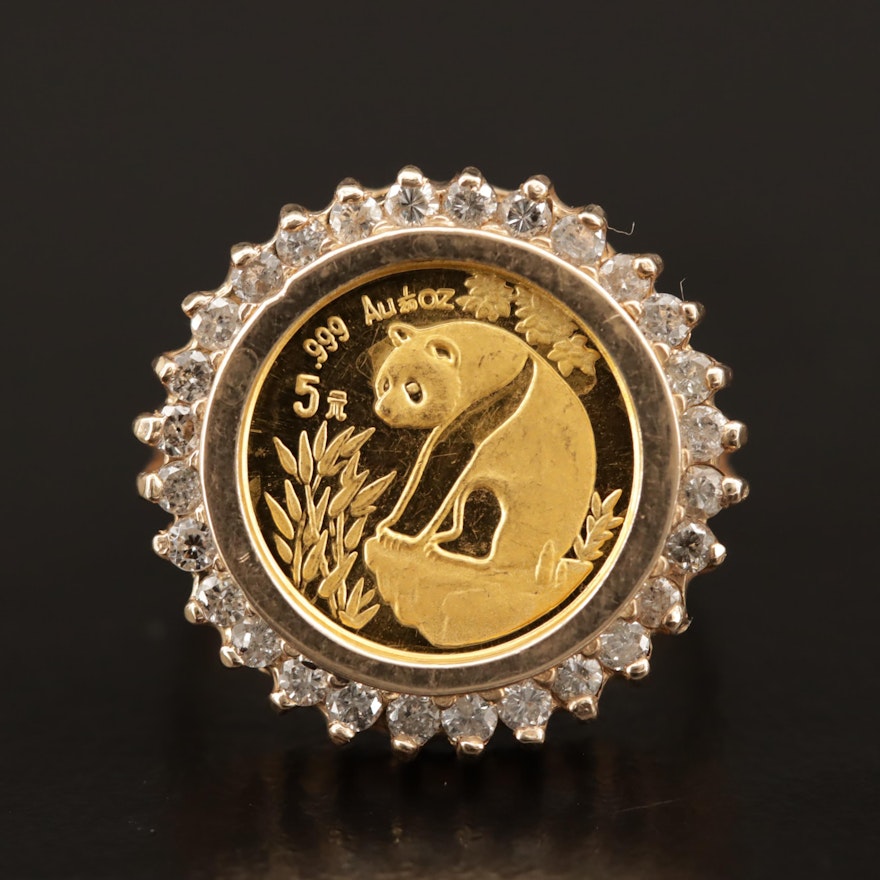 10K Diamond Ring with 1993 China Gold Panda Bullion Coin