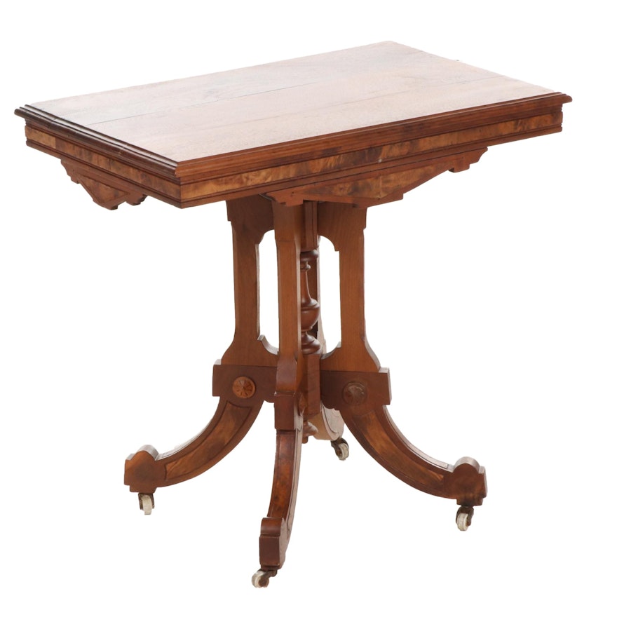 Victorian Eastlake Style Burl Wood and Walnut Side Table, Late 19th Century.