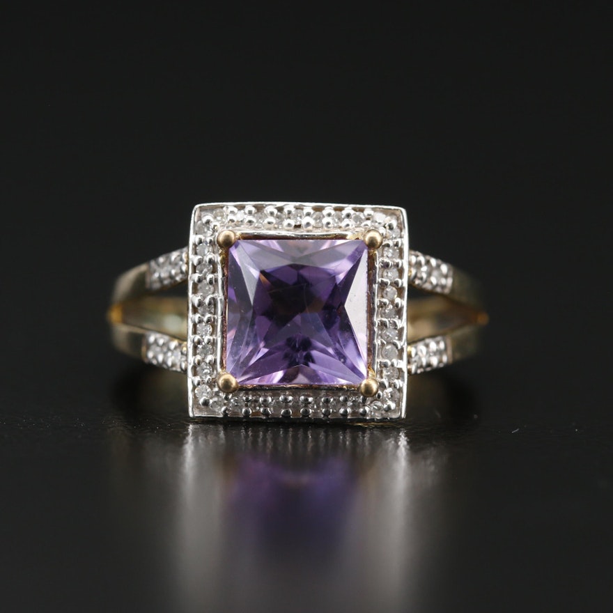 Sterling Silver Amethyst and Diamond Ring